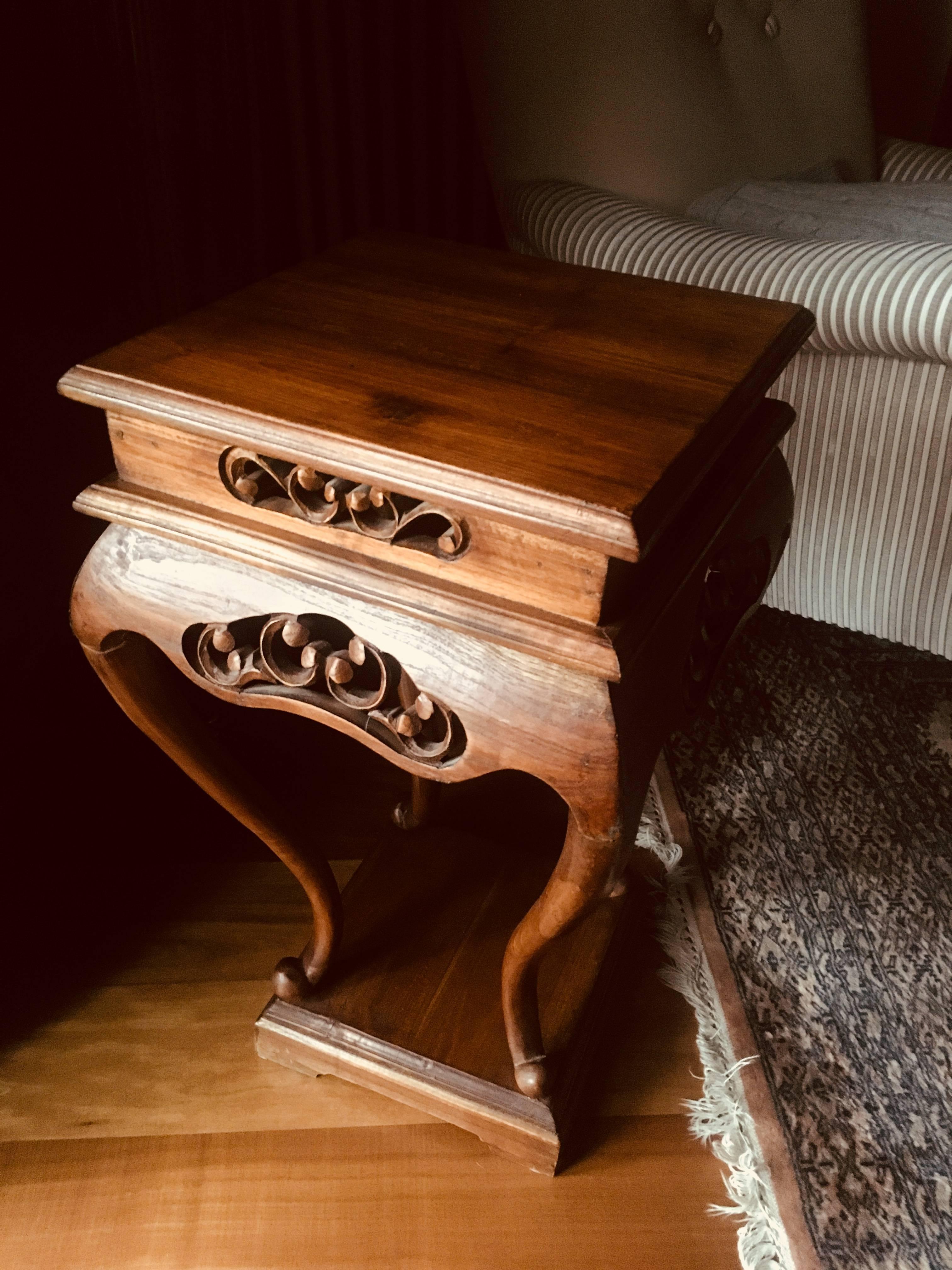 French 19th Century Mahogany Hand-Carved Side Table 