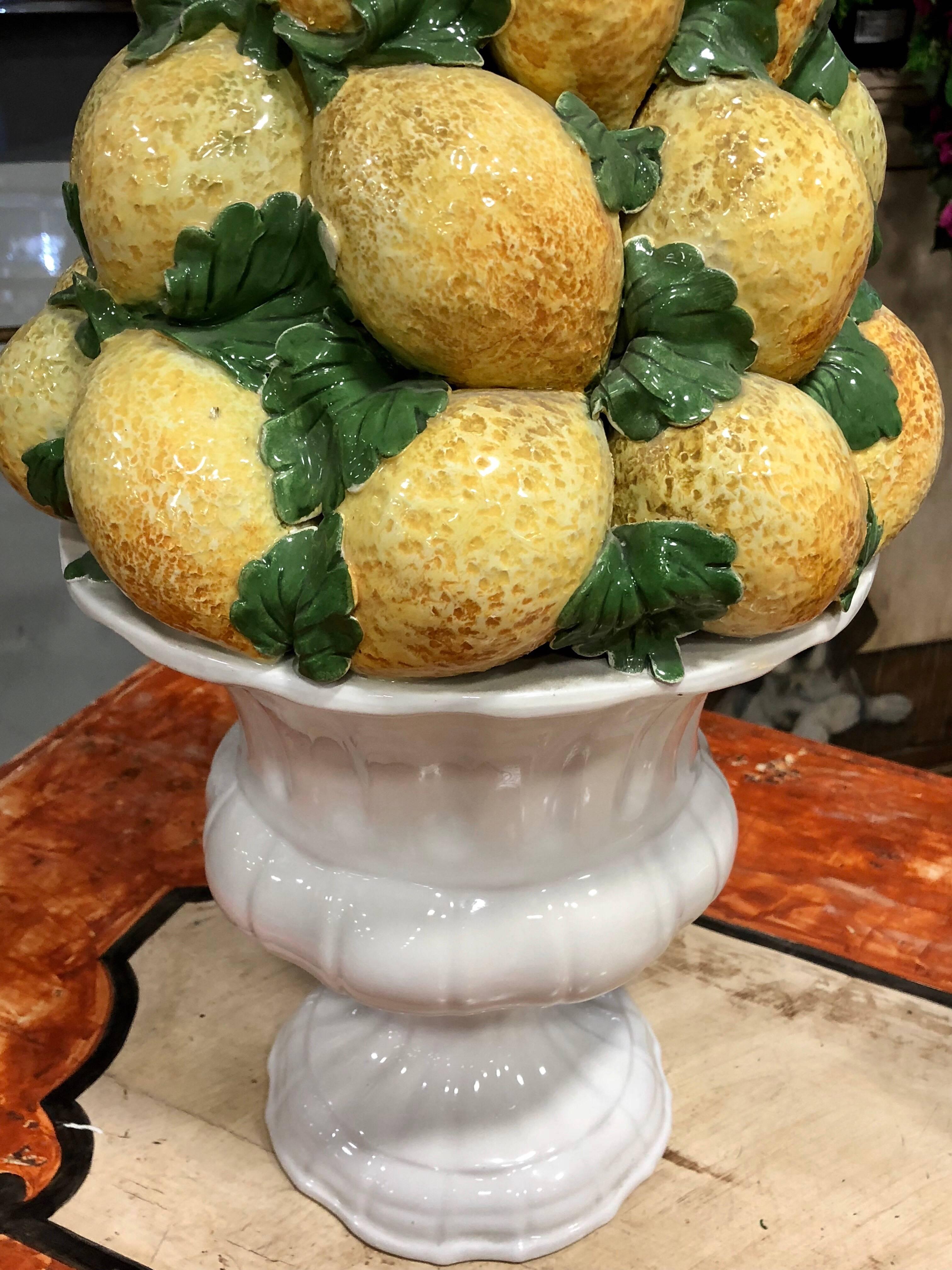 Mid-Century Modern Pair of Capodimonte Italian Lemon Centrepieces