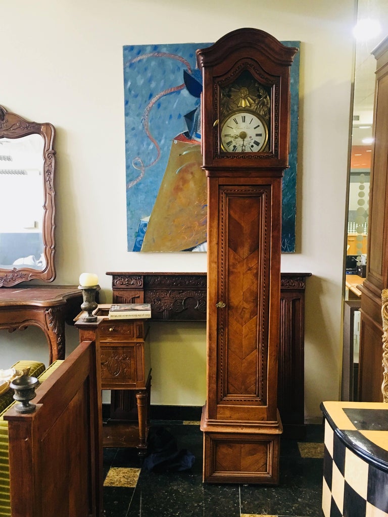 18th Century French Provincial Fruitwood Longcase Clock in Louis XVI