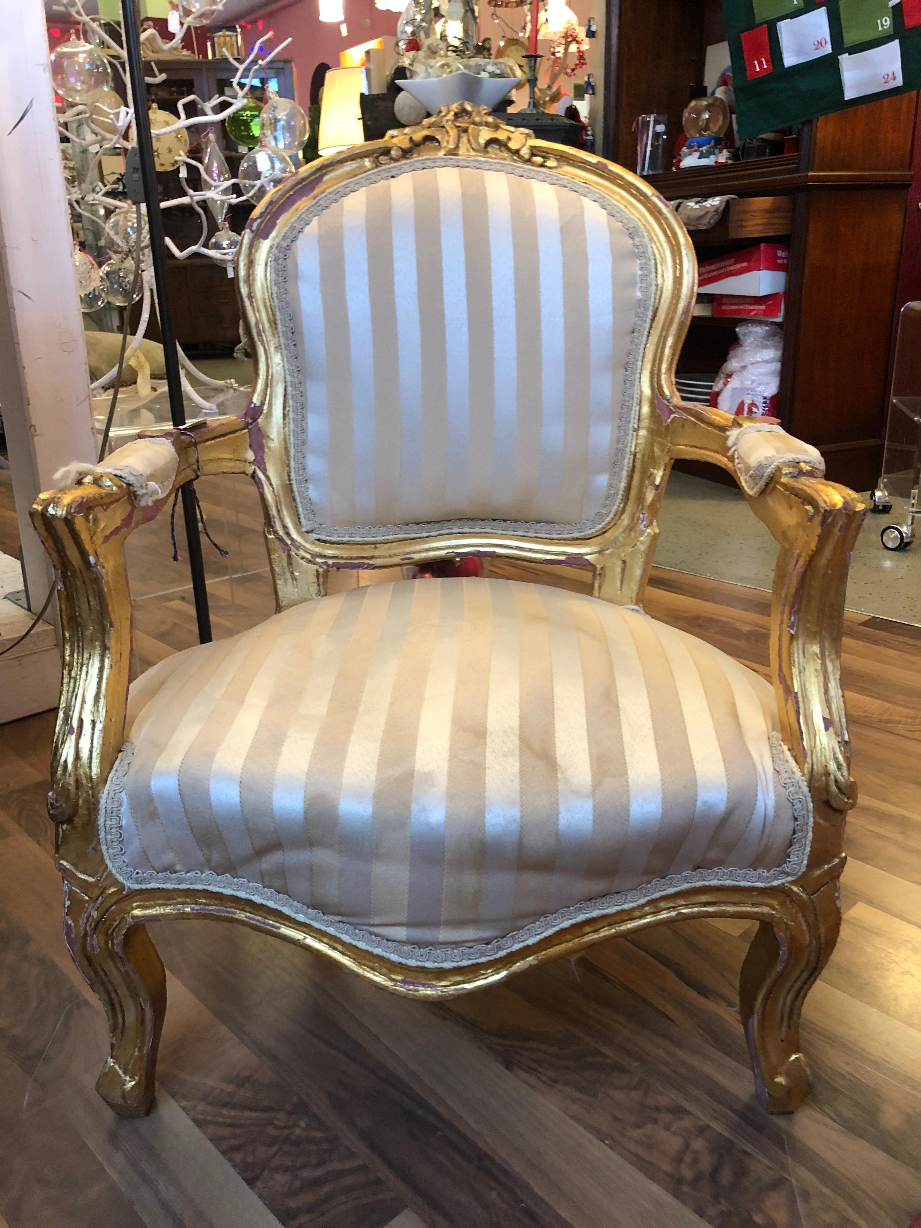 Early 20th Century Low French Giltwood Armchair or Side Chair