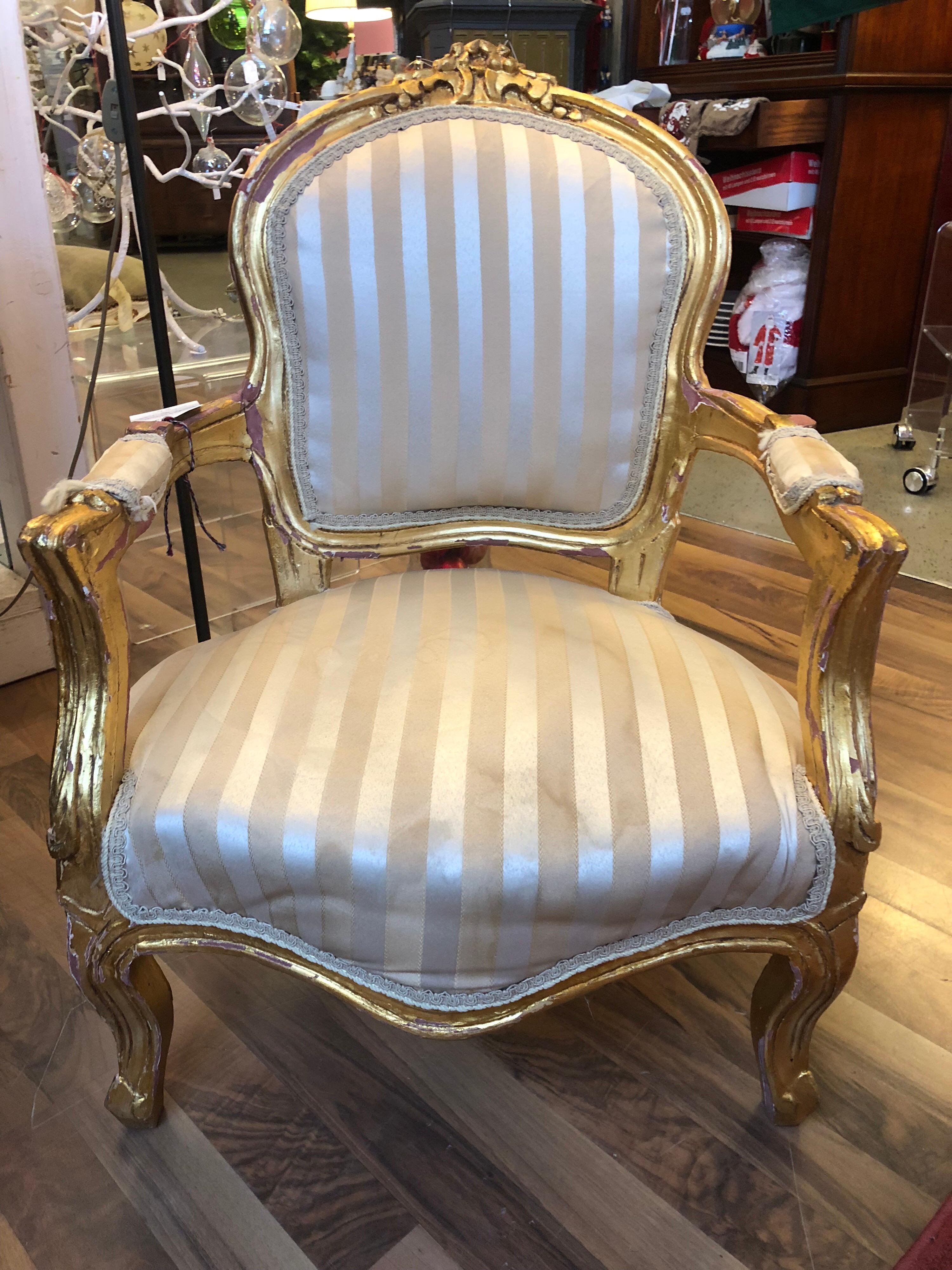 Low French Giltwood Armchair or Side Chair 1
