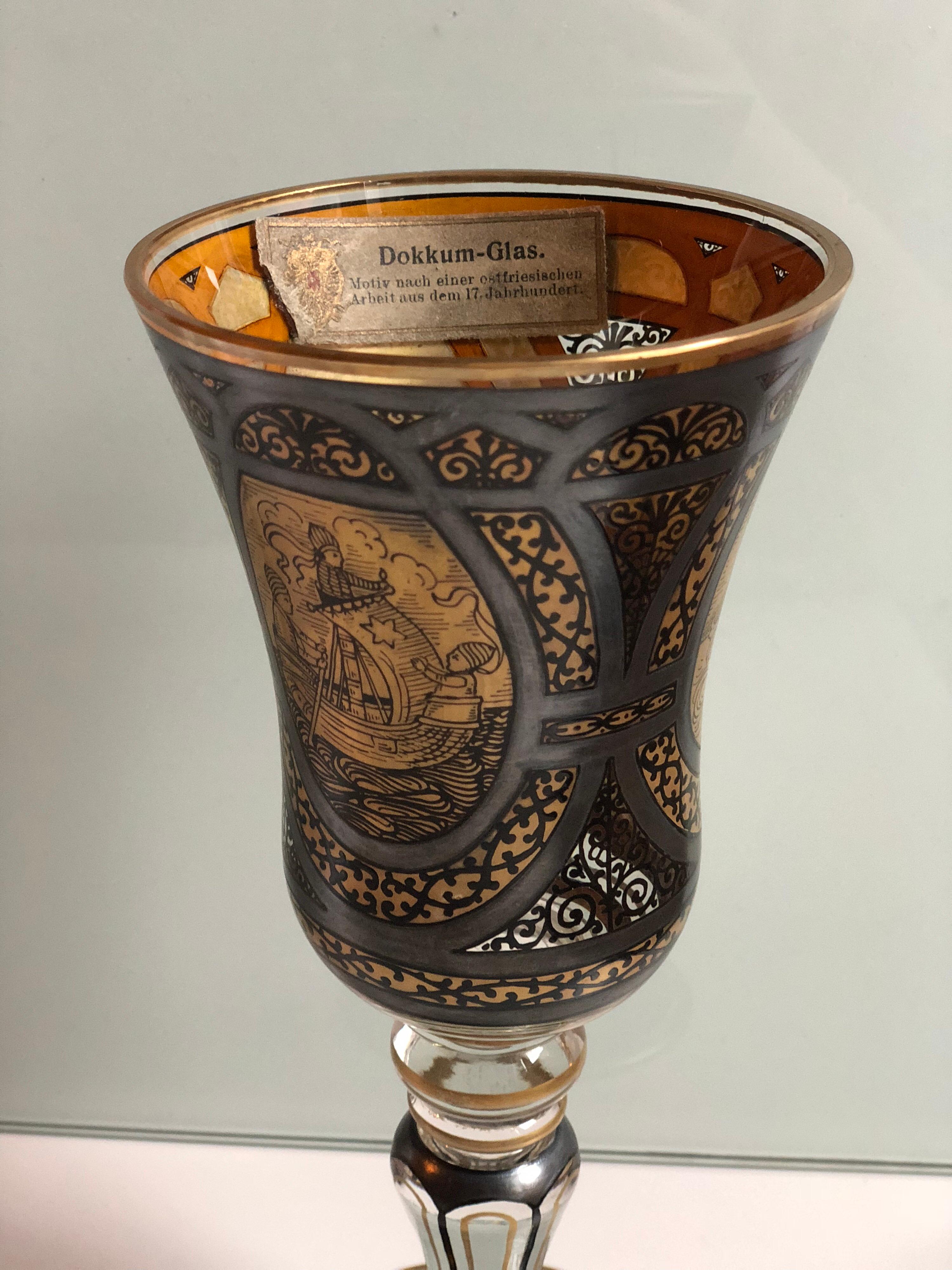 Hand-Painted Golden Age Enameled Dokkum, Glass Motiv Goblet