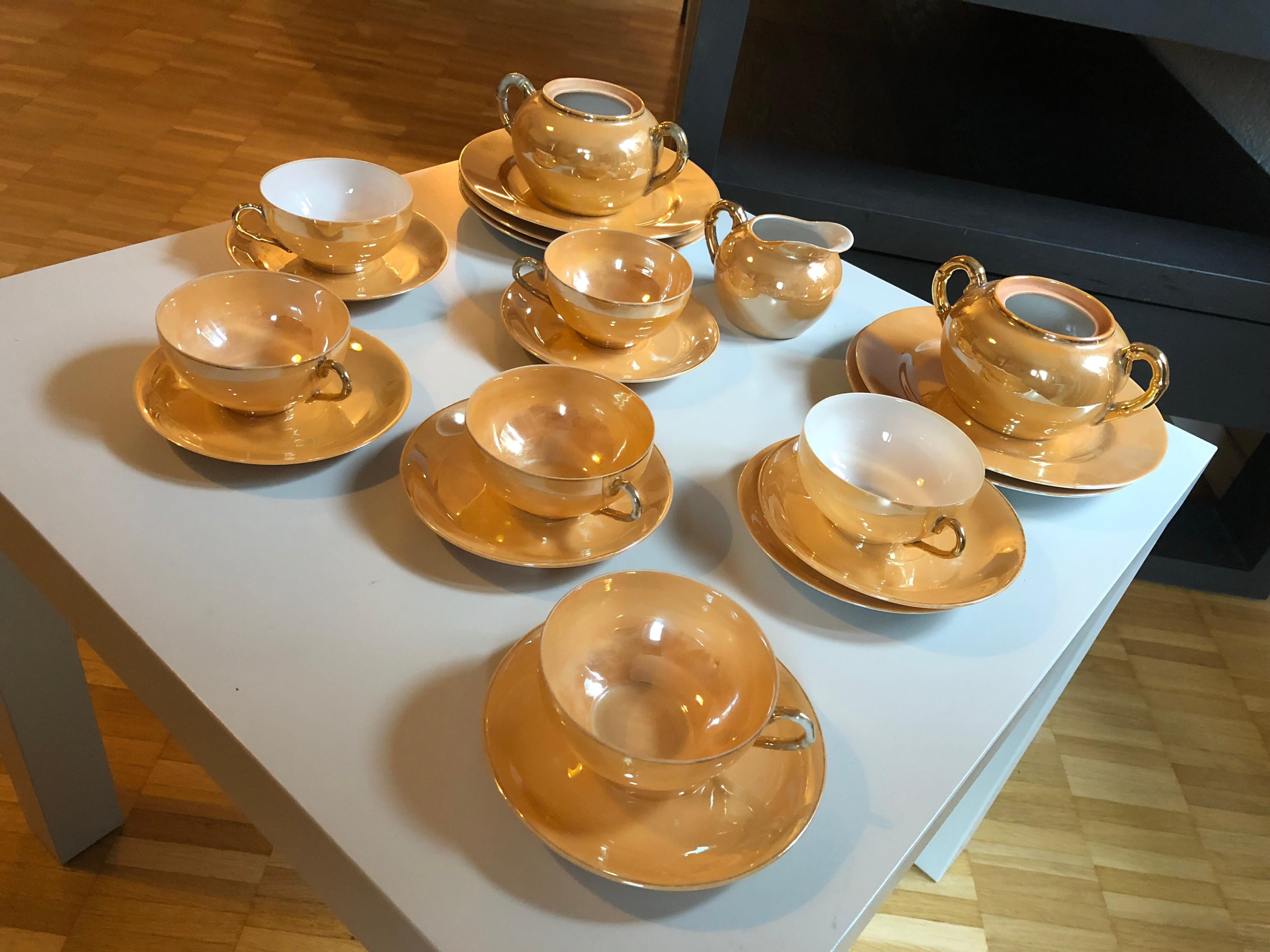 Chinese Export Chinese Fine Porcelain Tea Set of 20th Century Gold / Beige / Orange Color