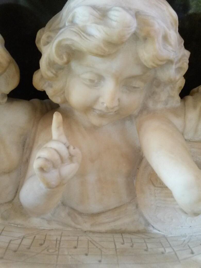 Hand-Carved Adolfo Cipriani Carved Marble Musical Sculpture of Three Children Singing