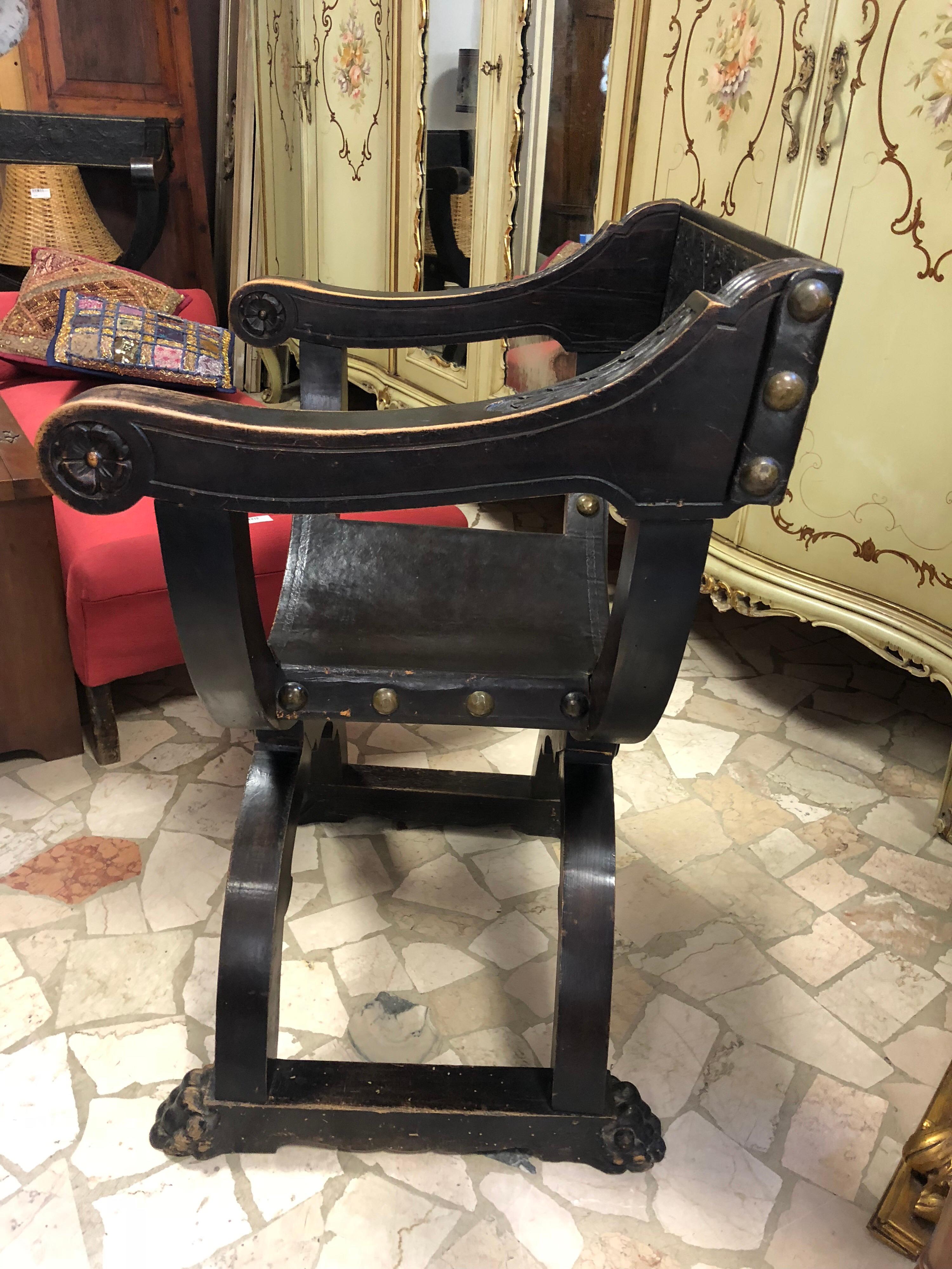 Renaissance Dante's Chairs , Savonarola Authentic Wooden Italian Armchairs Leather Seat 