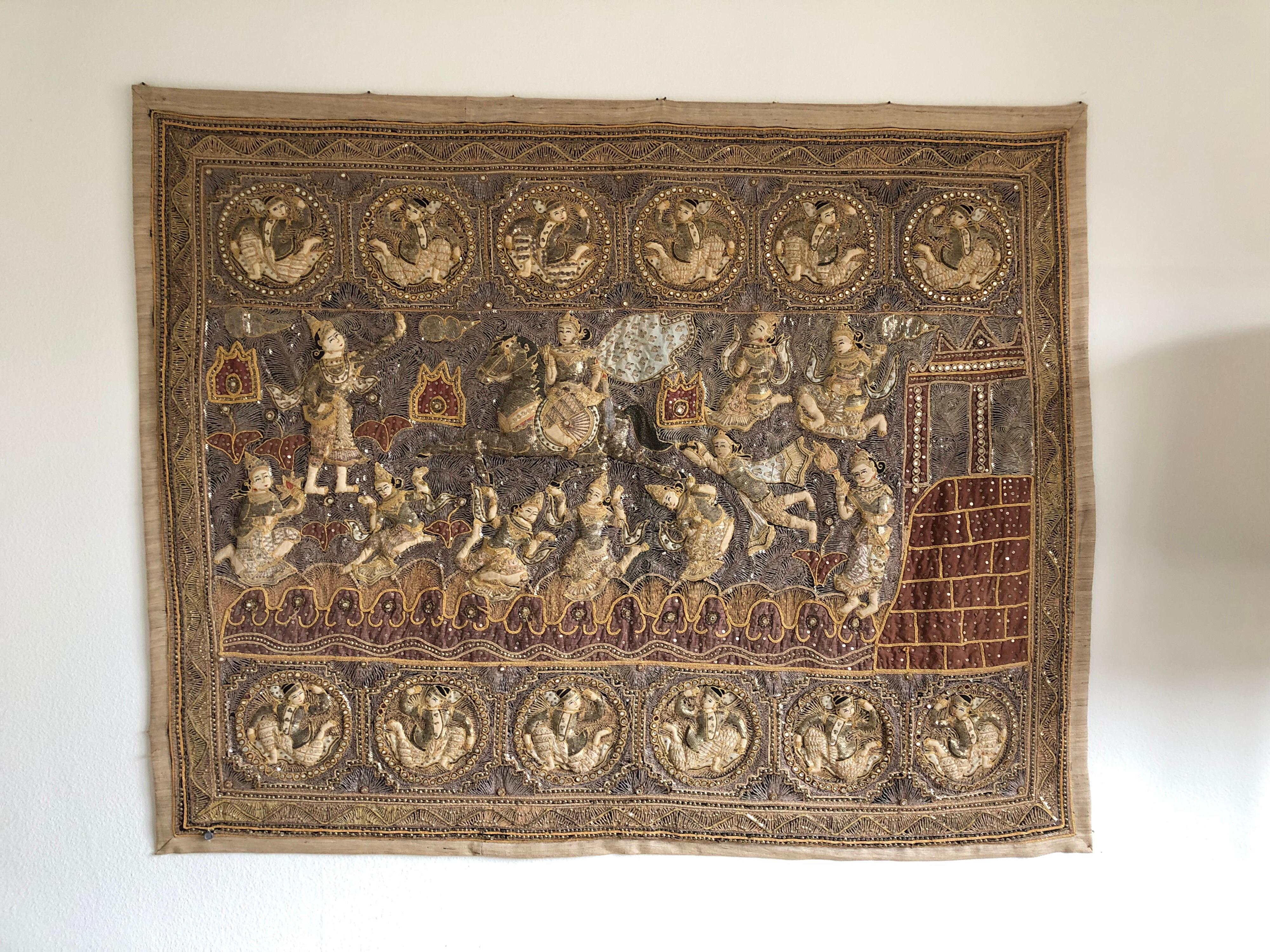 Kalaga (Burmese: ??????????) is a heavily embroidered appliqué tapestry made of silk, flannel, felt, wool and lace against a background made of cotton or velvet indigenous to Burma (Myanmar).

The word kalaga, which means 