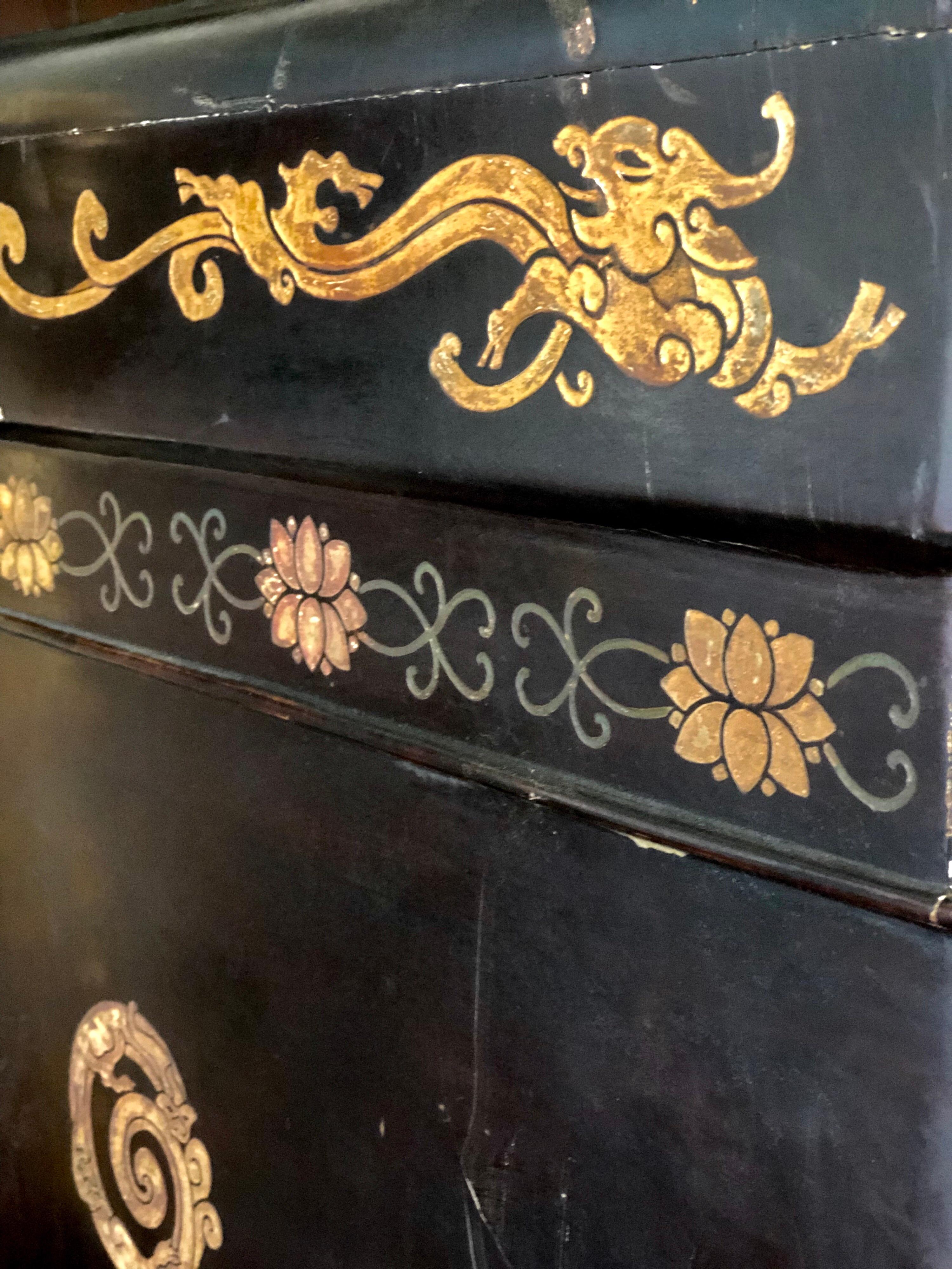 19th Century Hand Painted Secretary with Hidden Drawers and Floral Decorations In Good Condition For Sale In Sofia, BG