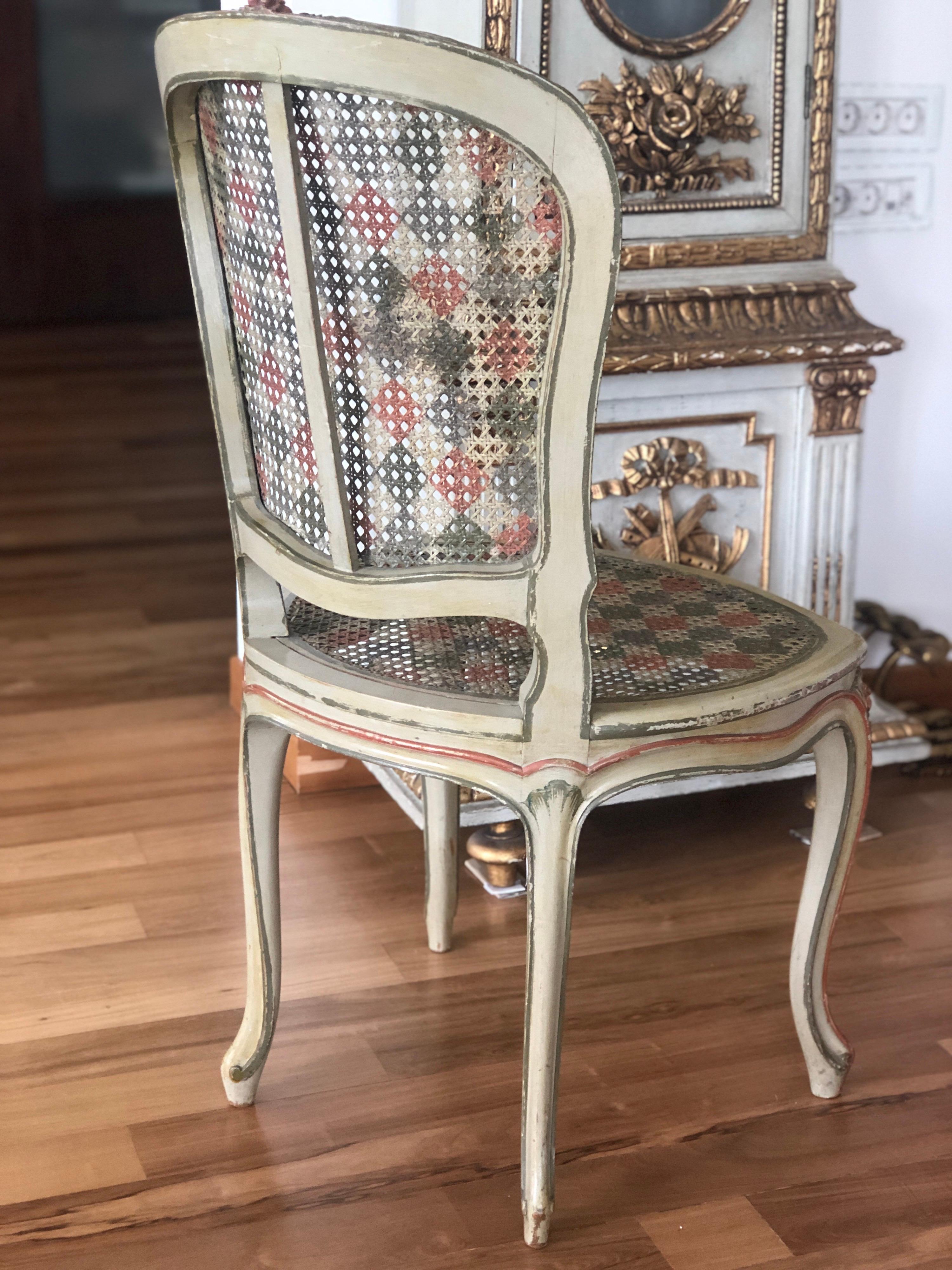 Cane 19th Century French Hand Carved Set of Chair and Armchair in Louis XV Style For Sale
