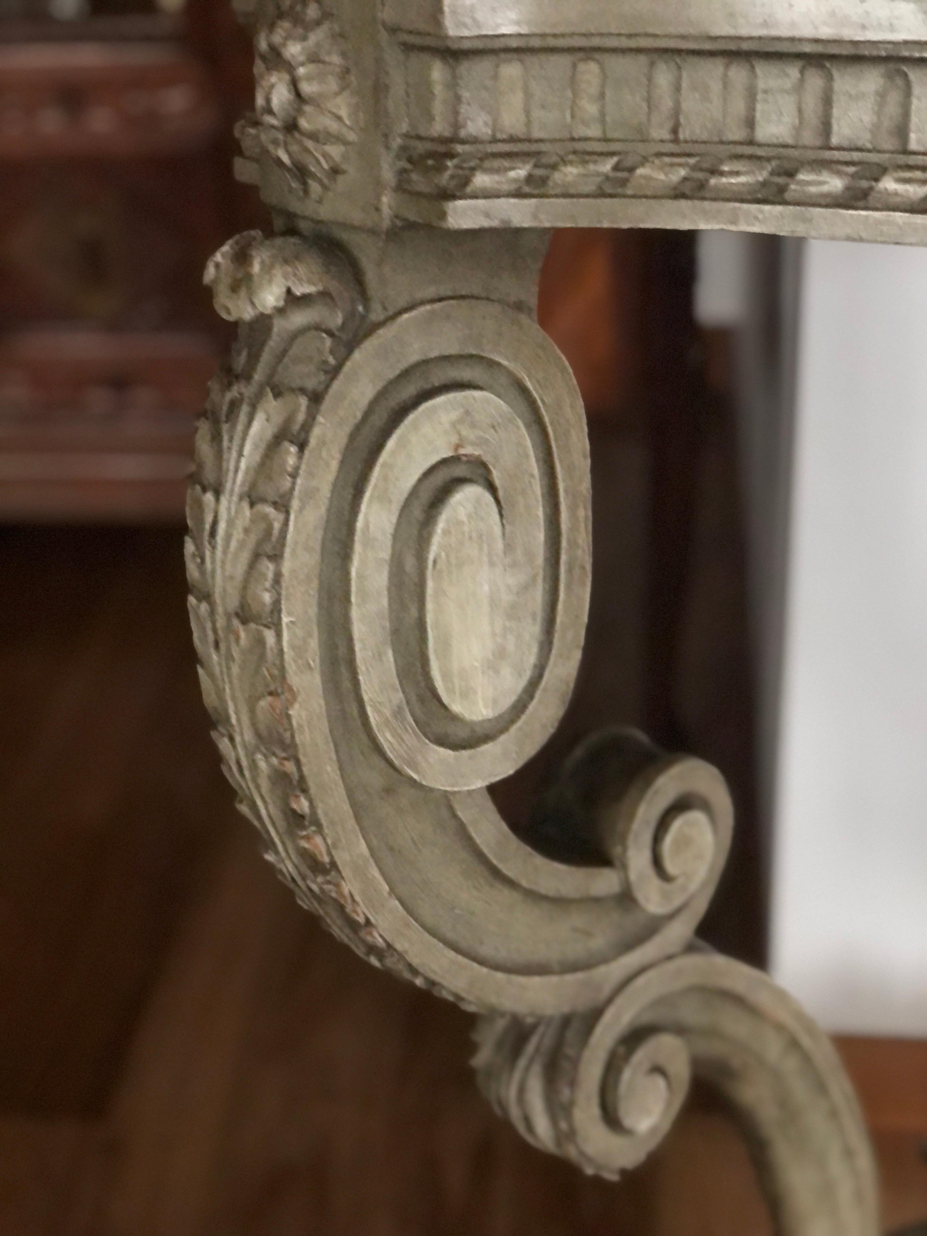 18th Century French Wall Console in Lacquered Hand Carved Wood and Marble Top For Sale 4