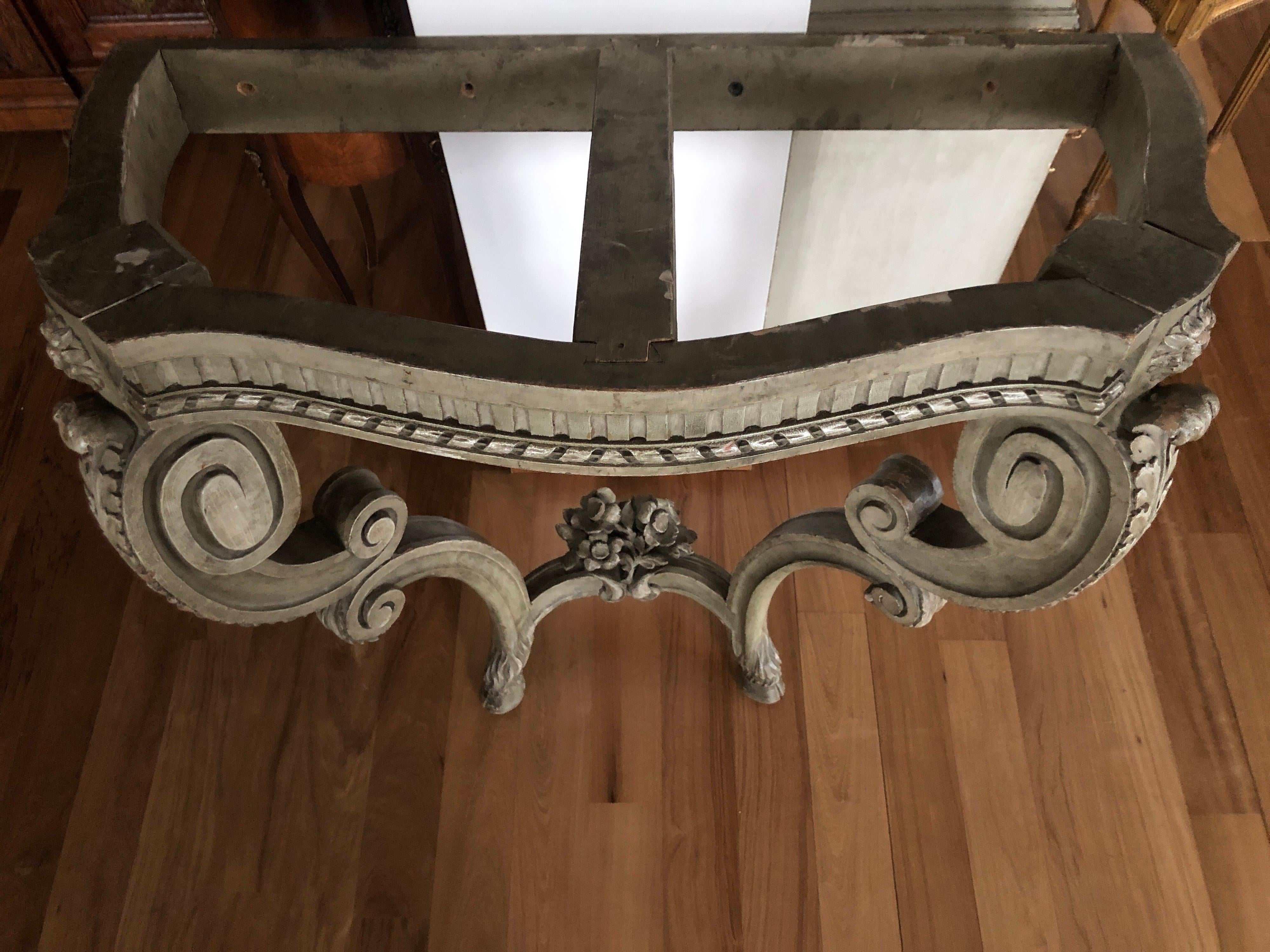 18th Century French Wall Console in Lacquered Hand Carved Wood and Marble Top For Sale 5