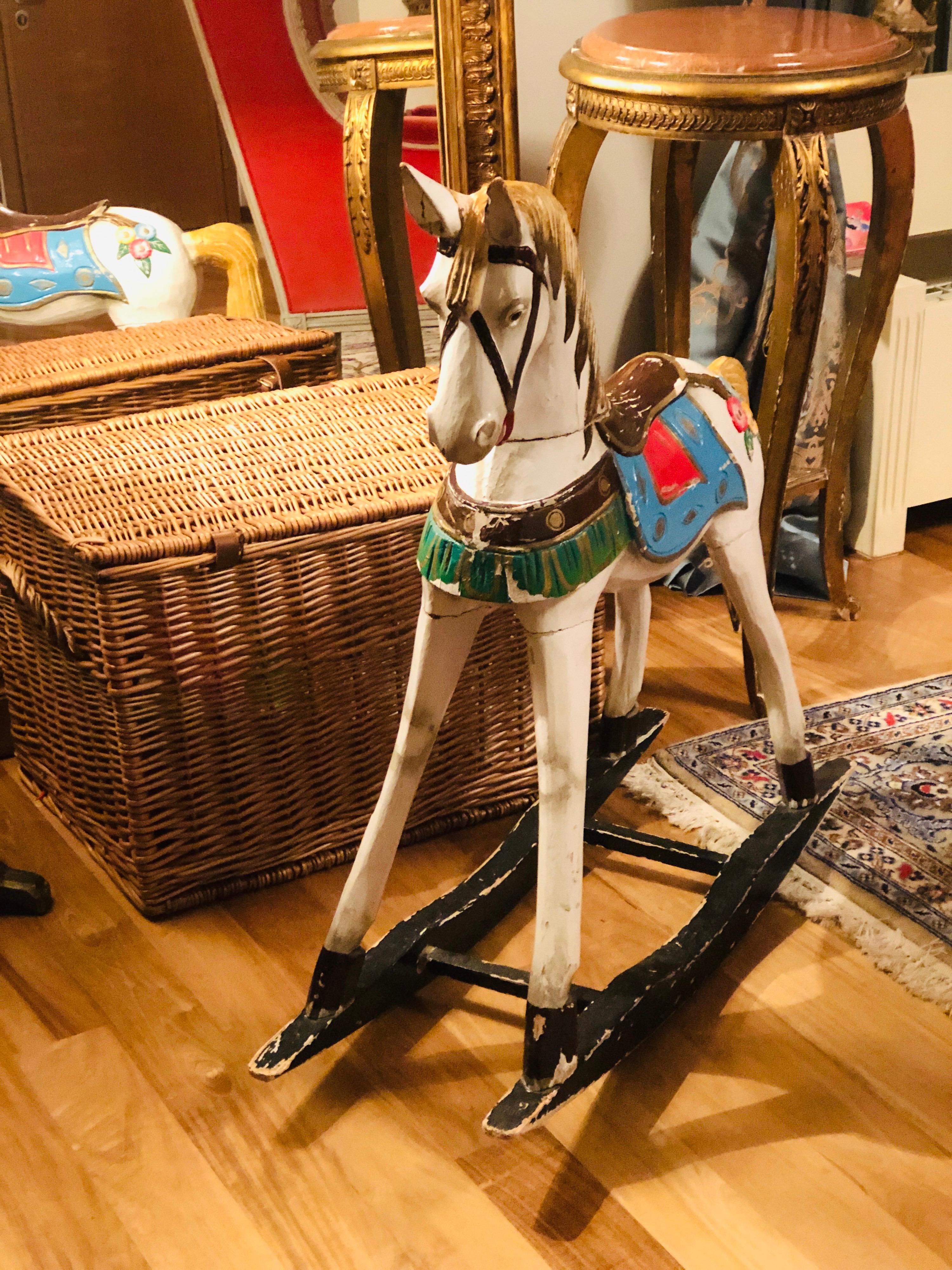 19th Century French wooden rocking horse in good condition.
France, circa 1880