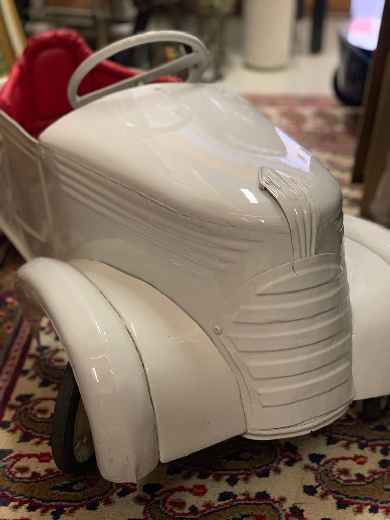 Mid-Century Vintage French White Metal Pedal Car, circa 1950s For Sale