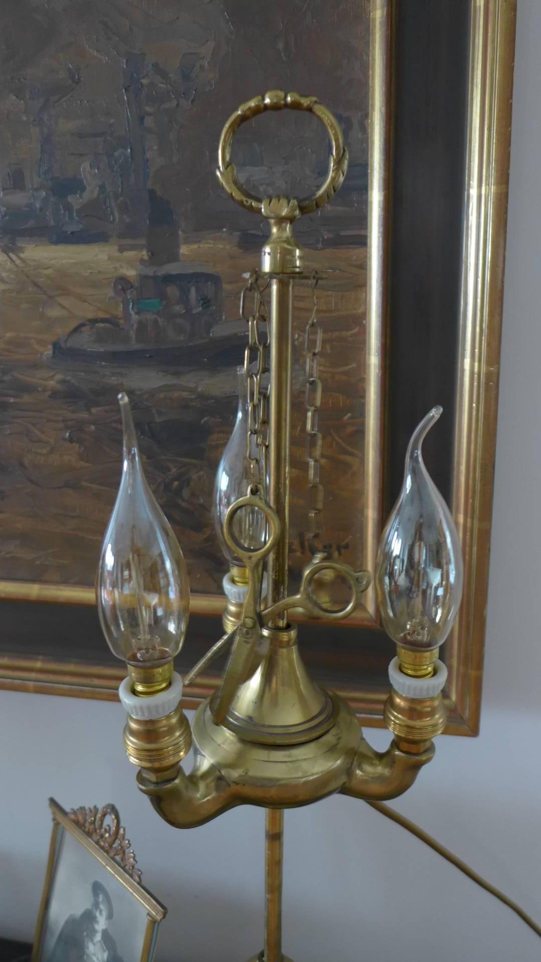 19th Century French Brass Desk Adjustable Lamp in Empire Style For Sale 1