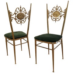 Italian Chiavari Neoclassical Chairs in Brass, circa 1950