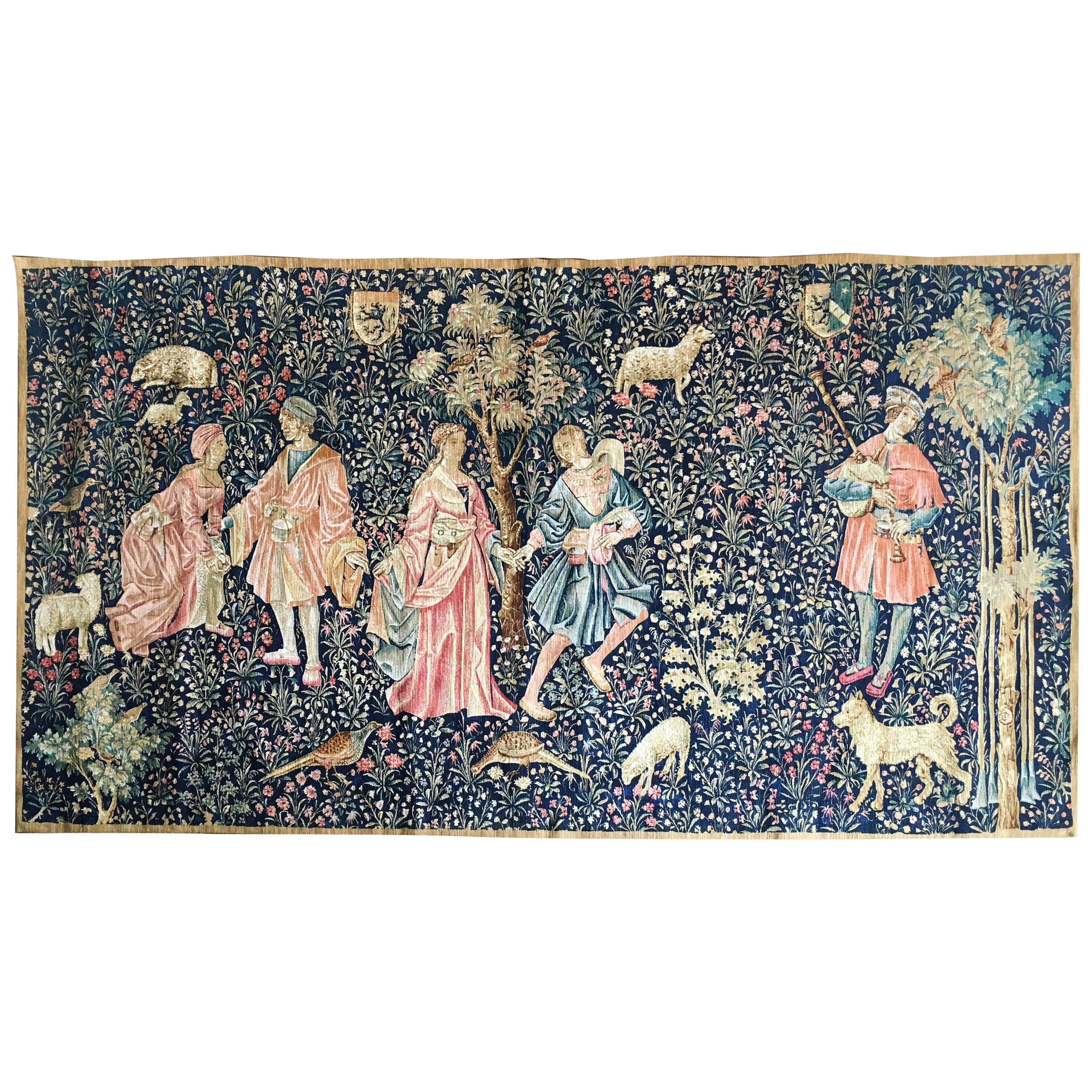 20ème siècle - Grande tapisserie artisanale Artis Flora