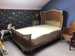 19th Century Hand Carved and Hand Painted Queen Size Bed Frame Louis XVI Style