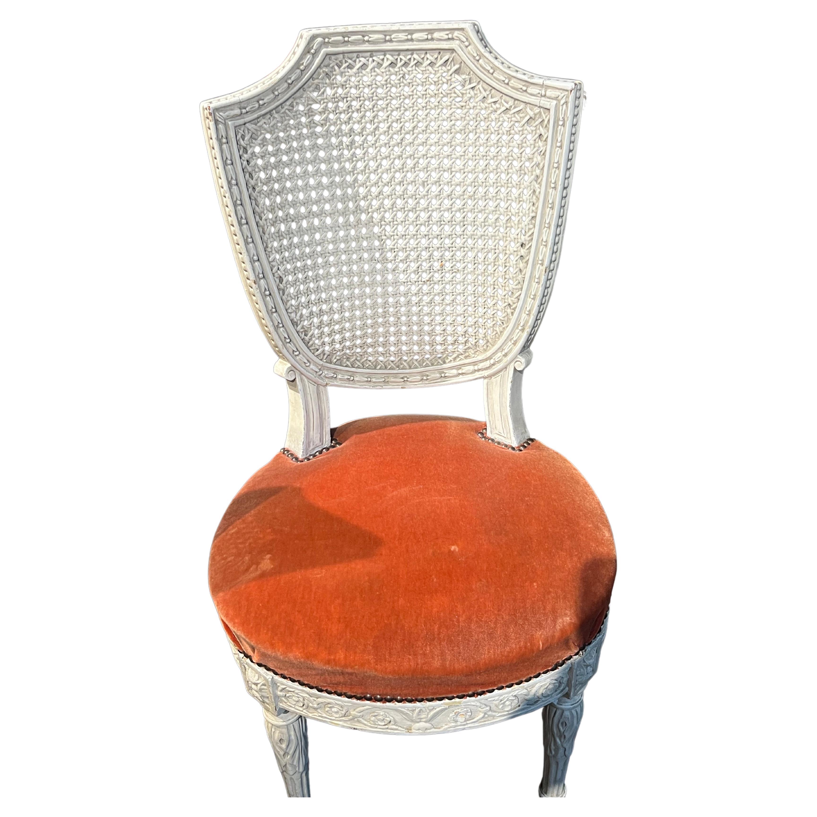 18th Century French Hand Carved Wooden Cane Dining Chair Louis XVI Period For Sale