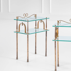 Italian Mid-Century Modern Pair of Brass and Glass Bedside Tables