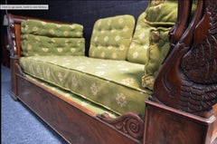 19th Century French Empire Mahogany Swan Daybed with Green Floral Upholstery