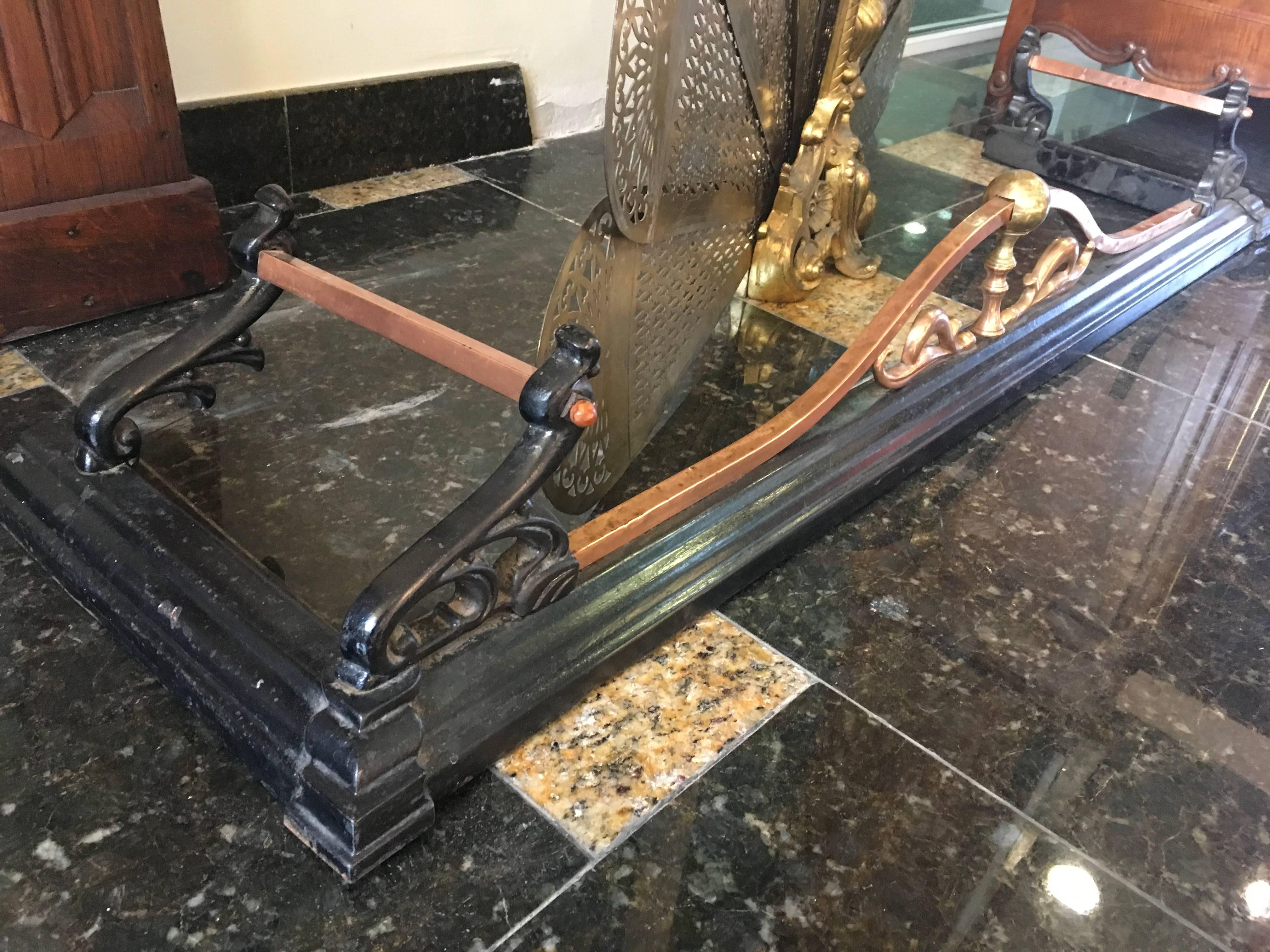 Hand-Crafted Copper and Iron Fireplace Fender