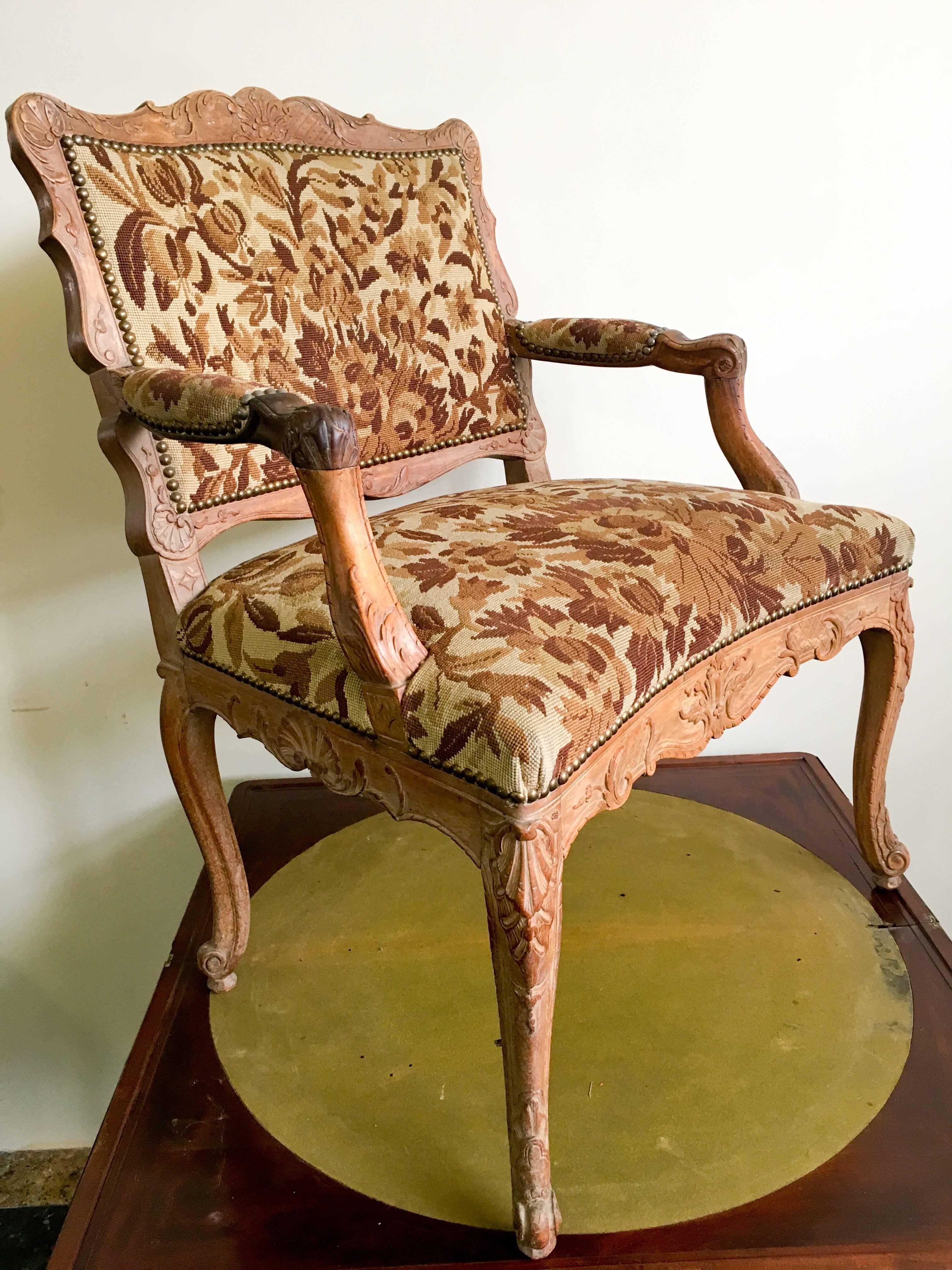 Unique French, Louis XV Style Walnut Armchair, 19th Century In Good Condition In Sofia, BG