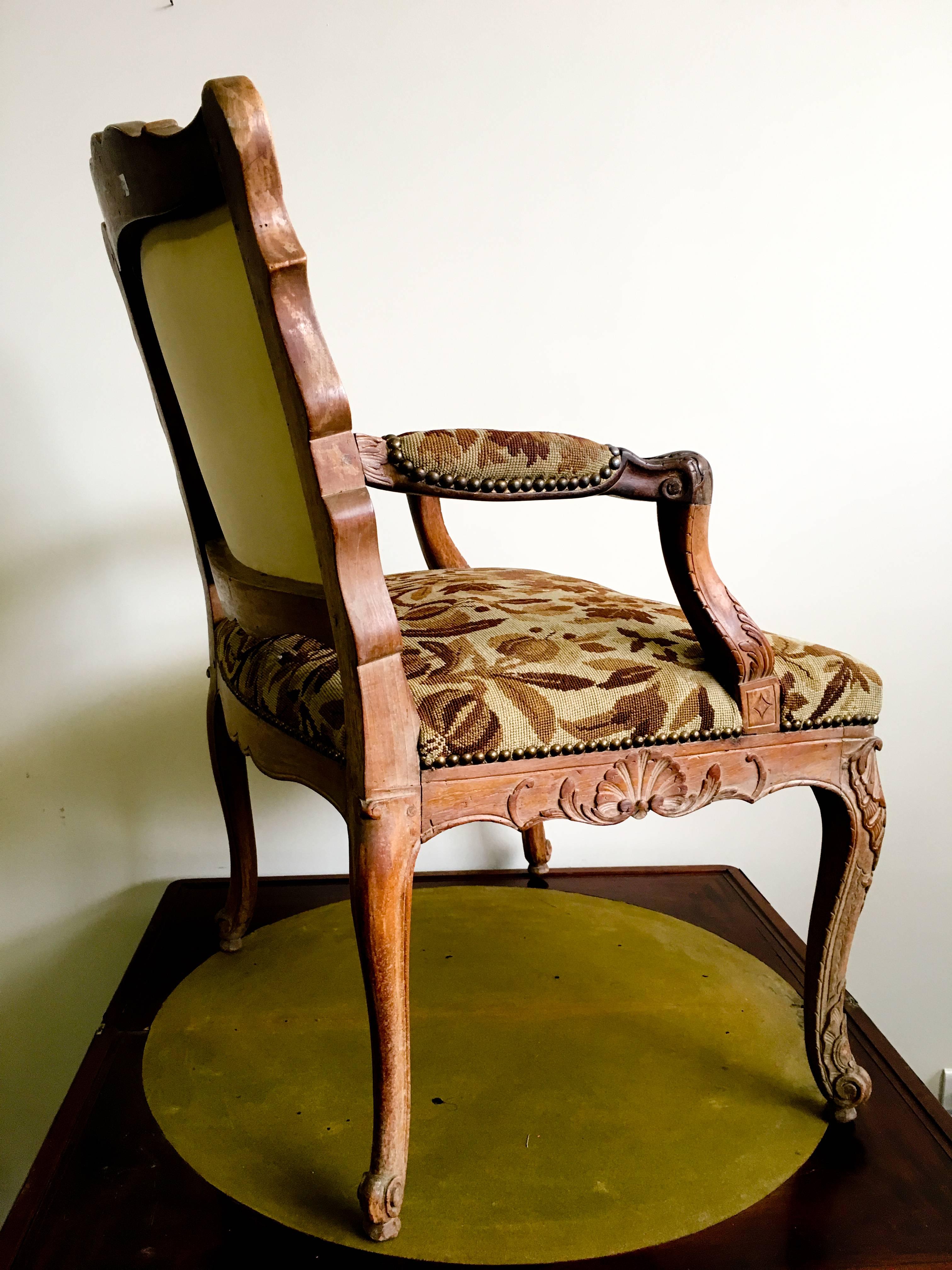 Unique French, Louis XV Style Walnut Armchair, 19th Century 1