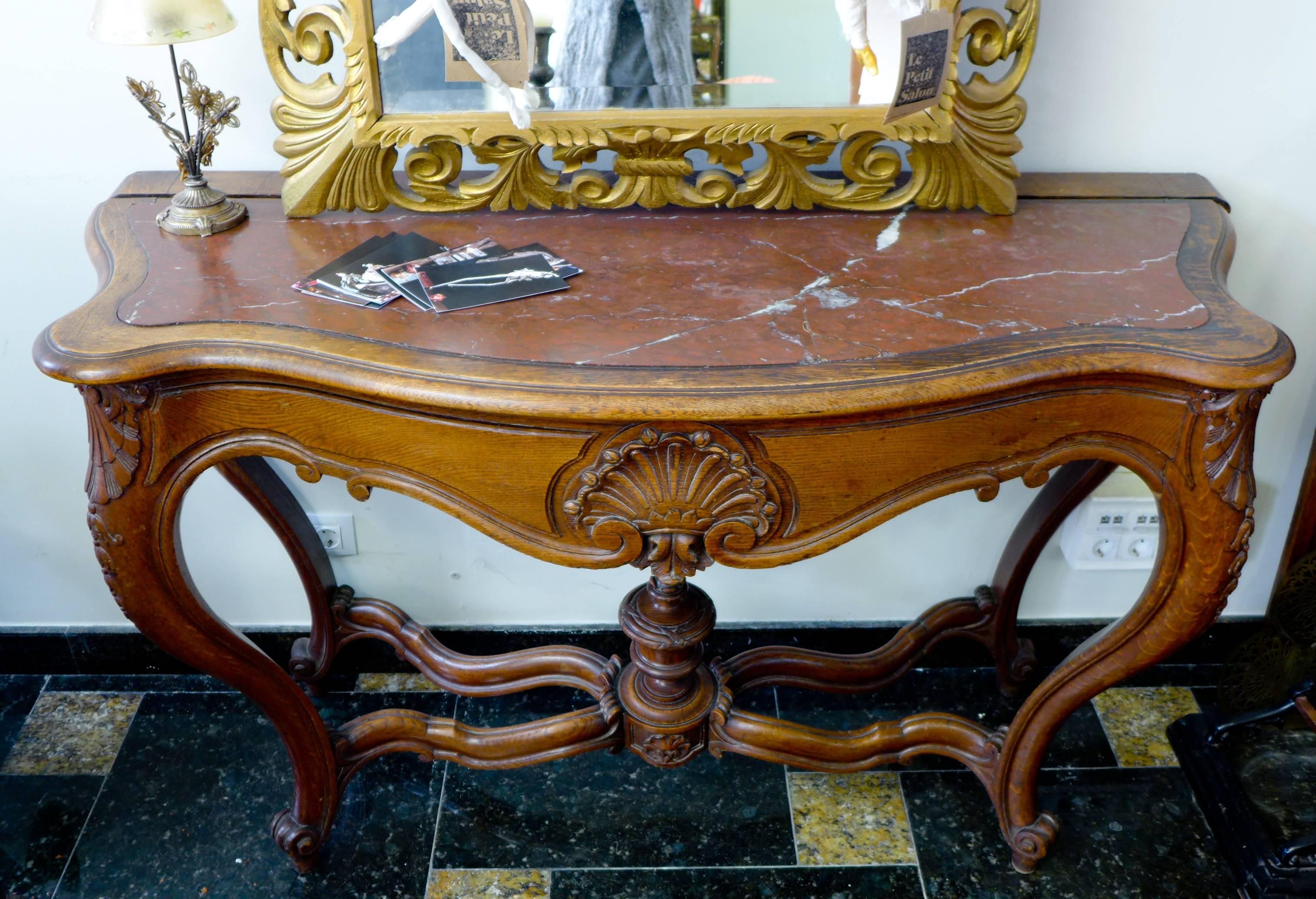 19th Century French Hand Carved Walnut Regence Style Console For Sale 5