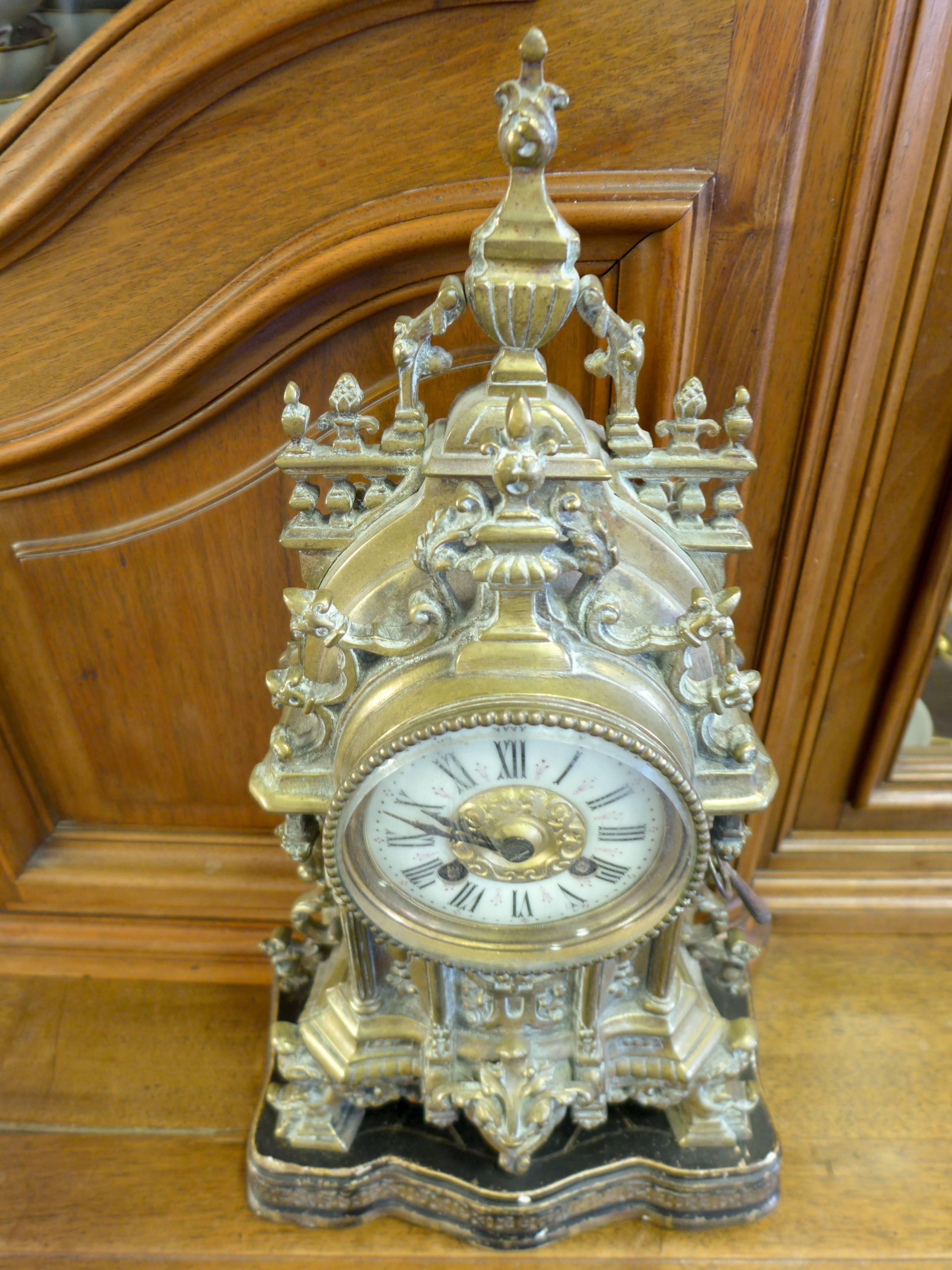 French Very Beautiful Gothic Mantel Clock, 19th Century