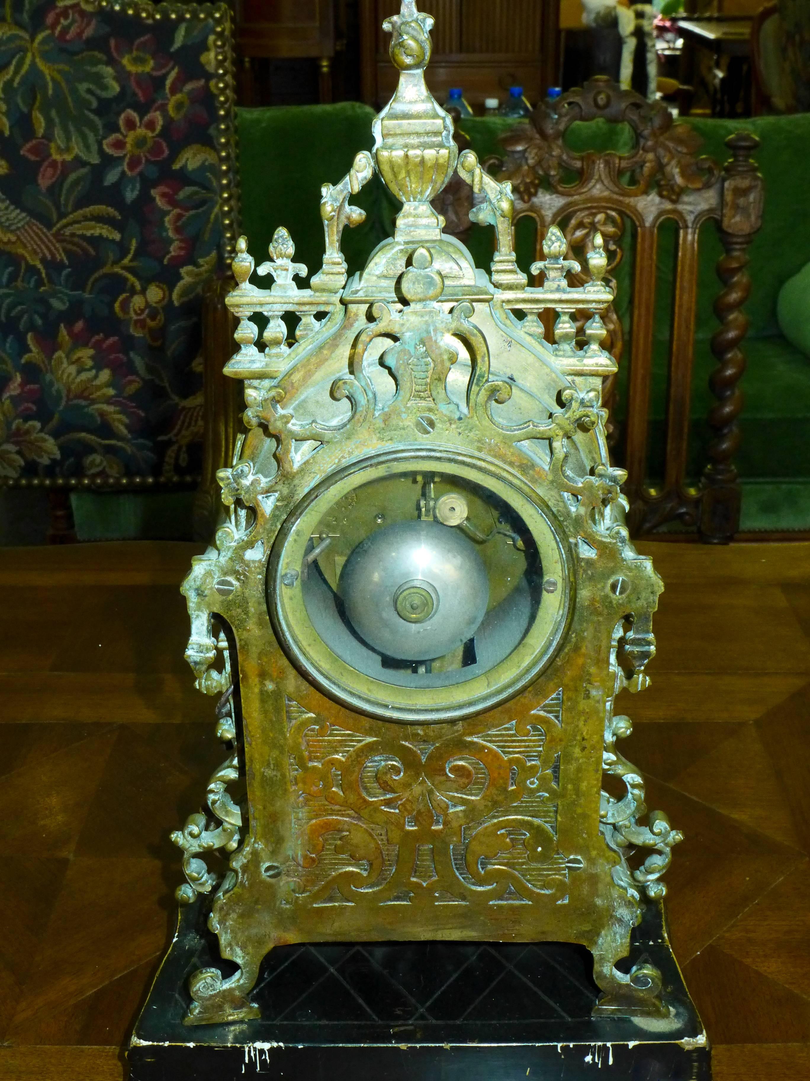 Very Beautiful Gothic Mantel Clock, 19th Century In Good Condition In Sofia, BG