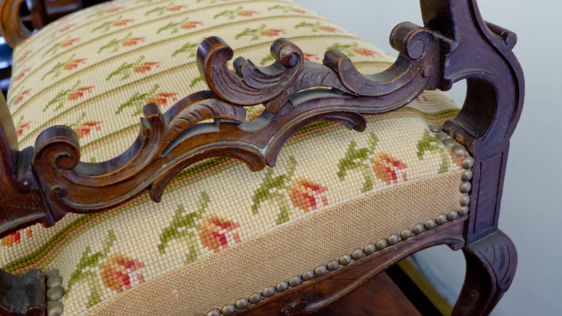 French 19th Century Carved Walnut Tapestry Seat in Louis XV Style 2