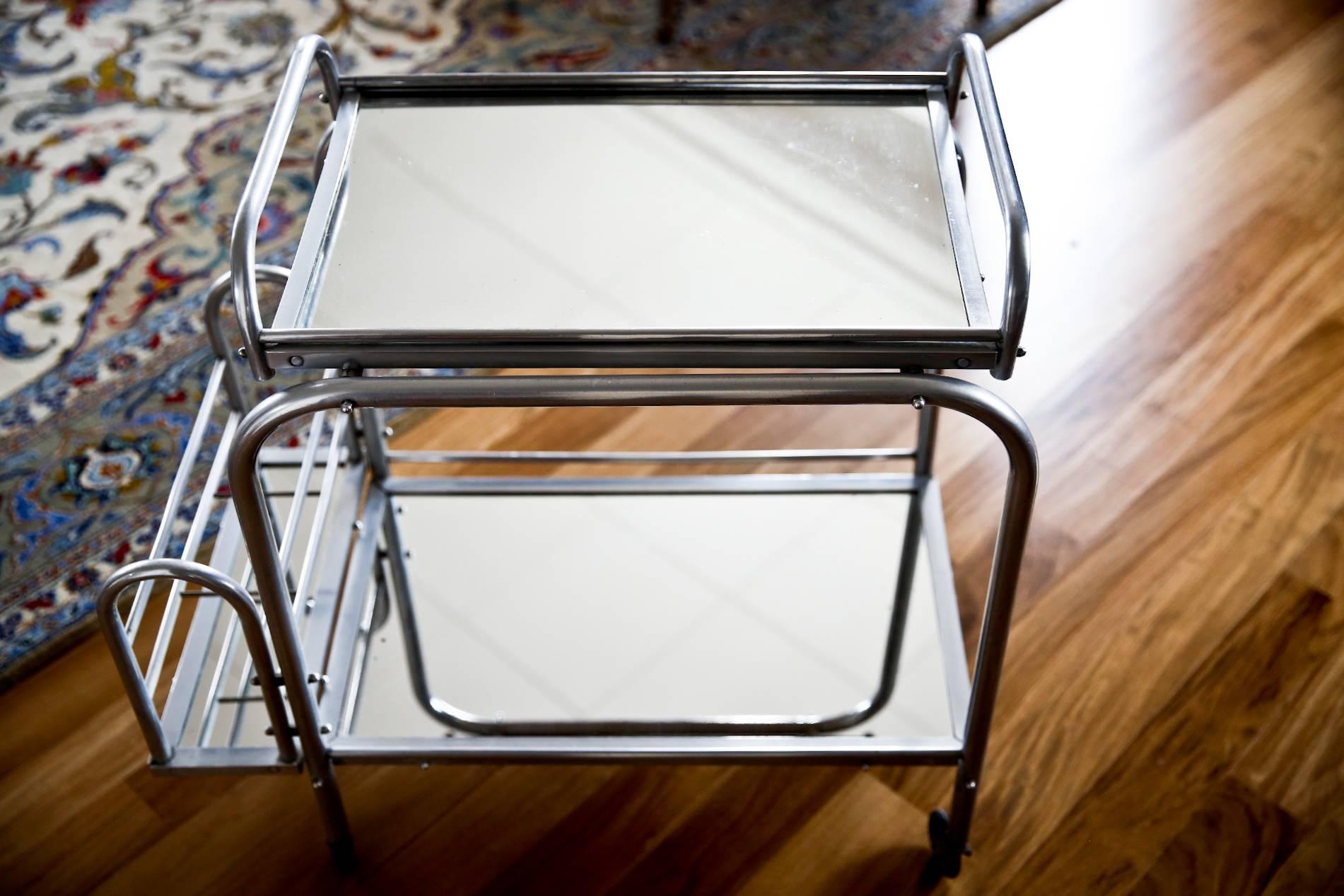 Mid-20th Century Art Deco Serving Bar Cart by Jacques Adnet, circa 1935 For Sale