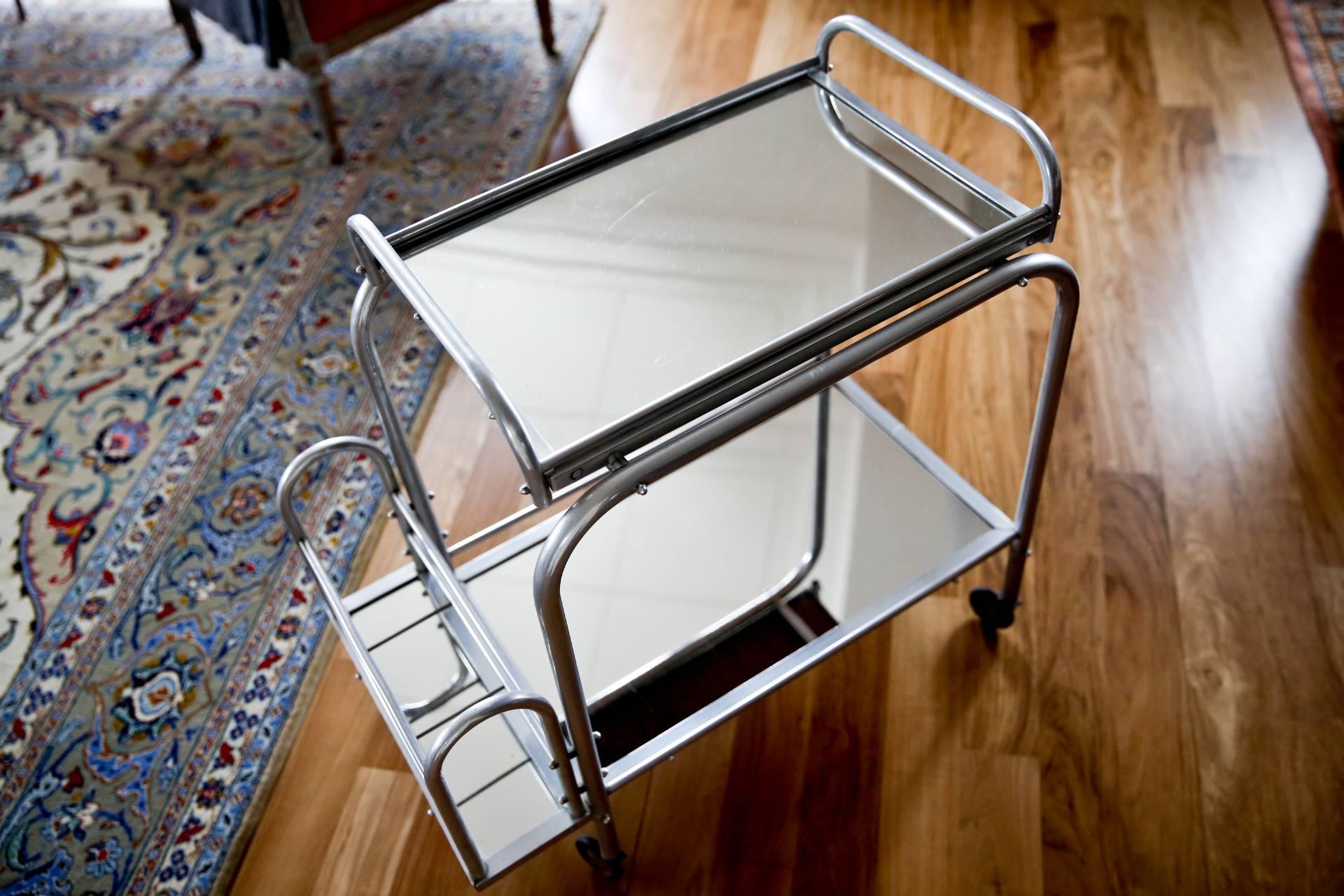 Art Deco Serving Bar Cart by Jacques Adnet, circa 1935 In Good Condition For Sale In Sofia, BG
