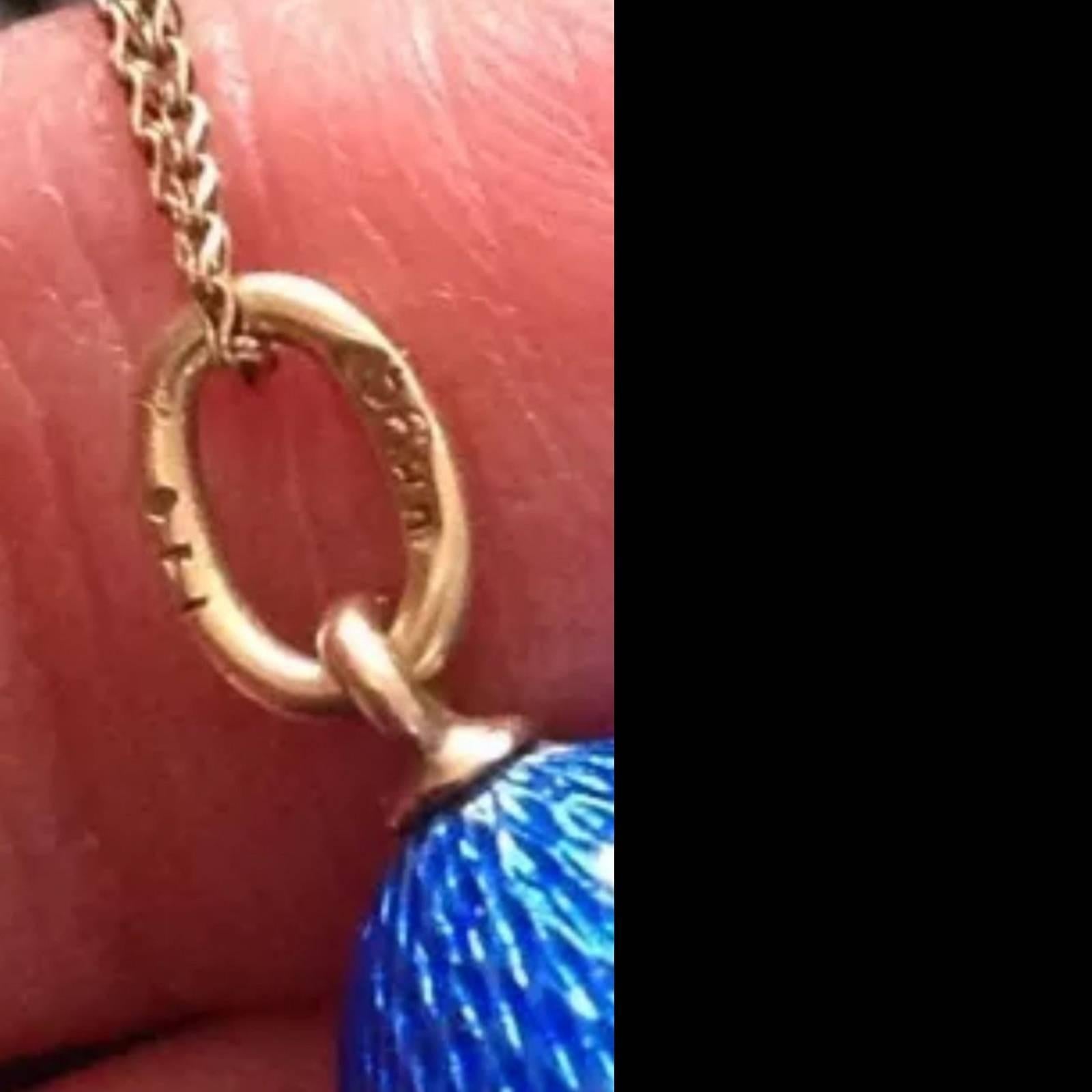 Russian Revival Faberge Erik Kollin Blue Enamel Gold Pendant Egg