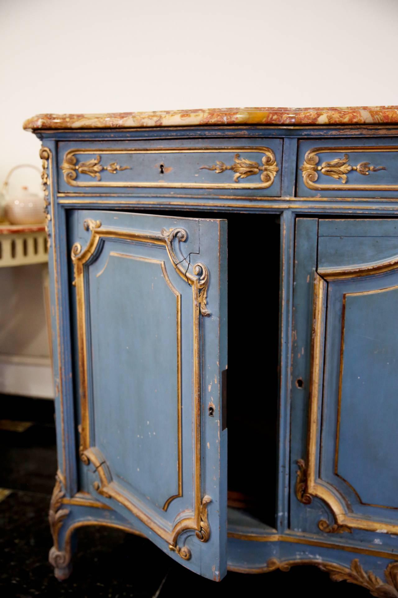 French, 19th Century Provencal Long Enfilade Marble Top Buffet in Painted Wood 2