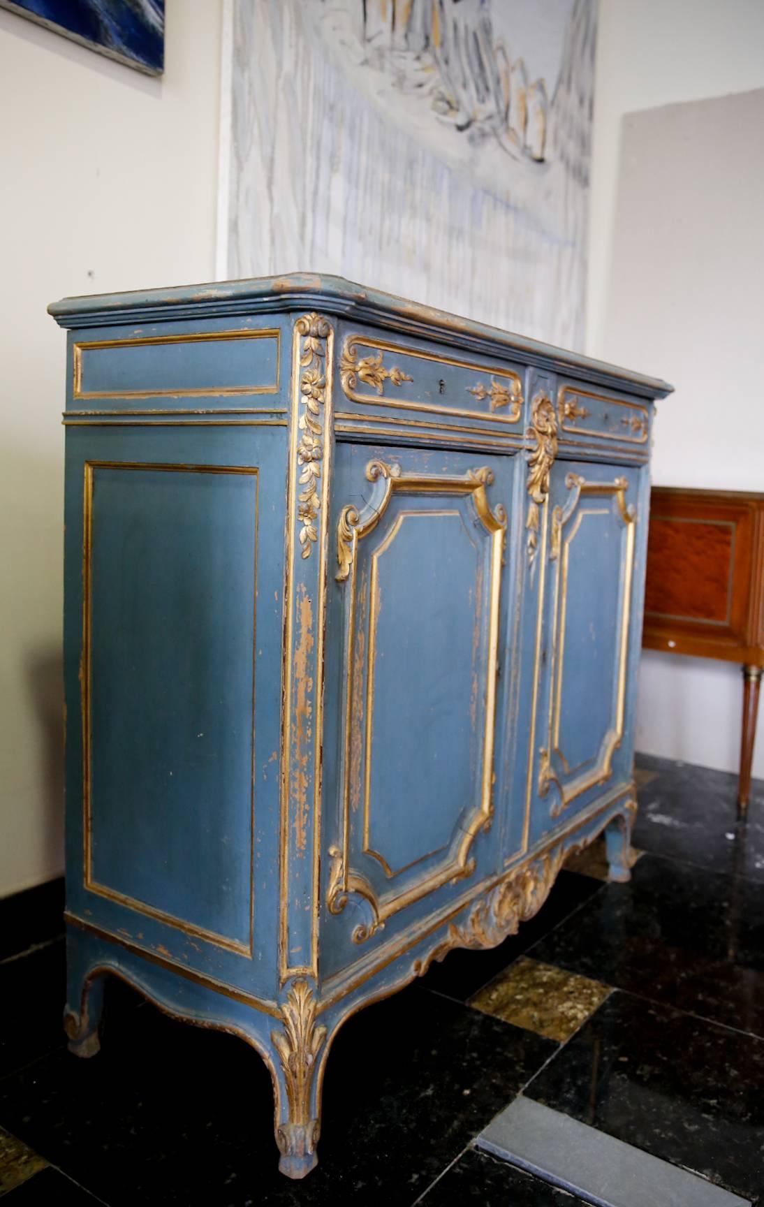 Wood 19th Century French Hand-Painted Cabinet in Louis XV Style