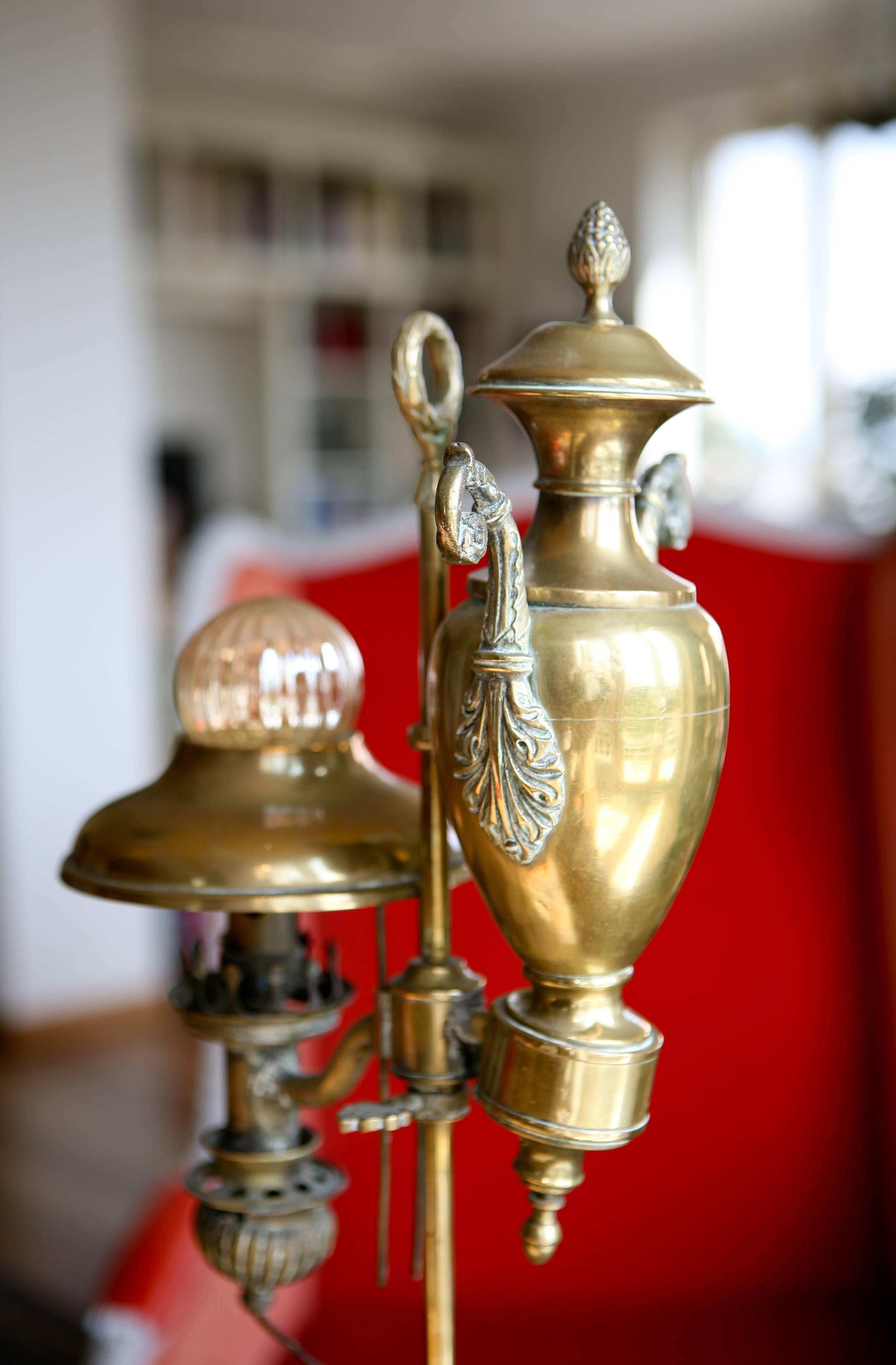 19th Century, French Brass Desk Lamp in Empire Style In Good Condition For Sale In Sofia, BG