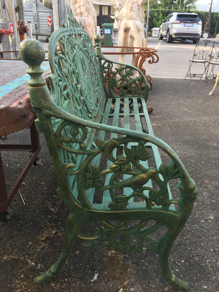 Art Nouveau Garden Bench with Medallion of Girl with Bird at 1stdibs