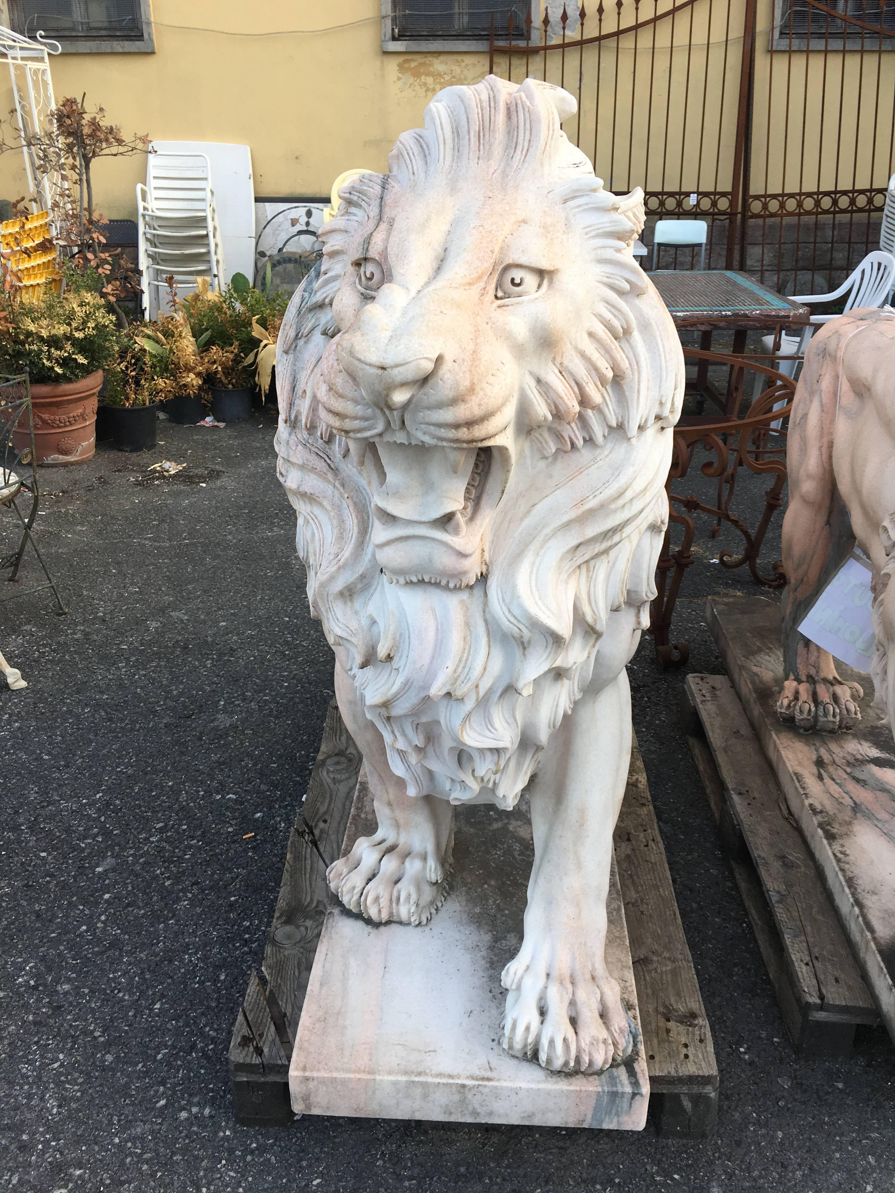 LAST SALE Early 20th Century Large White Marble Lion, Italy 3