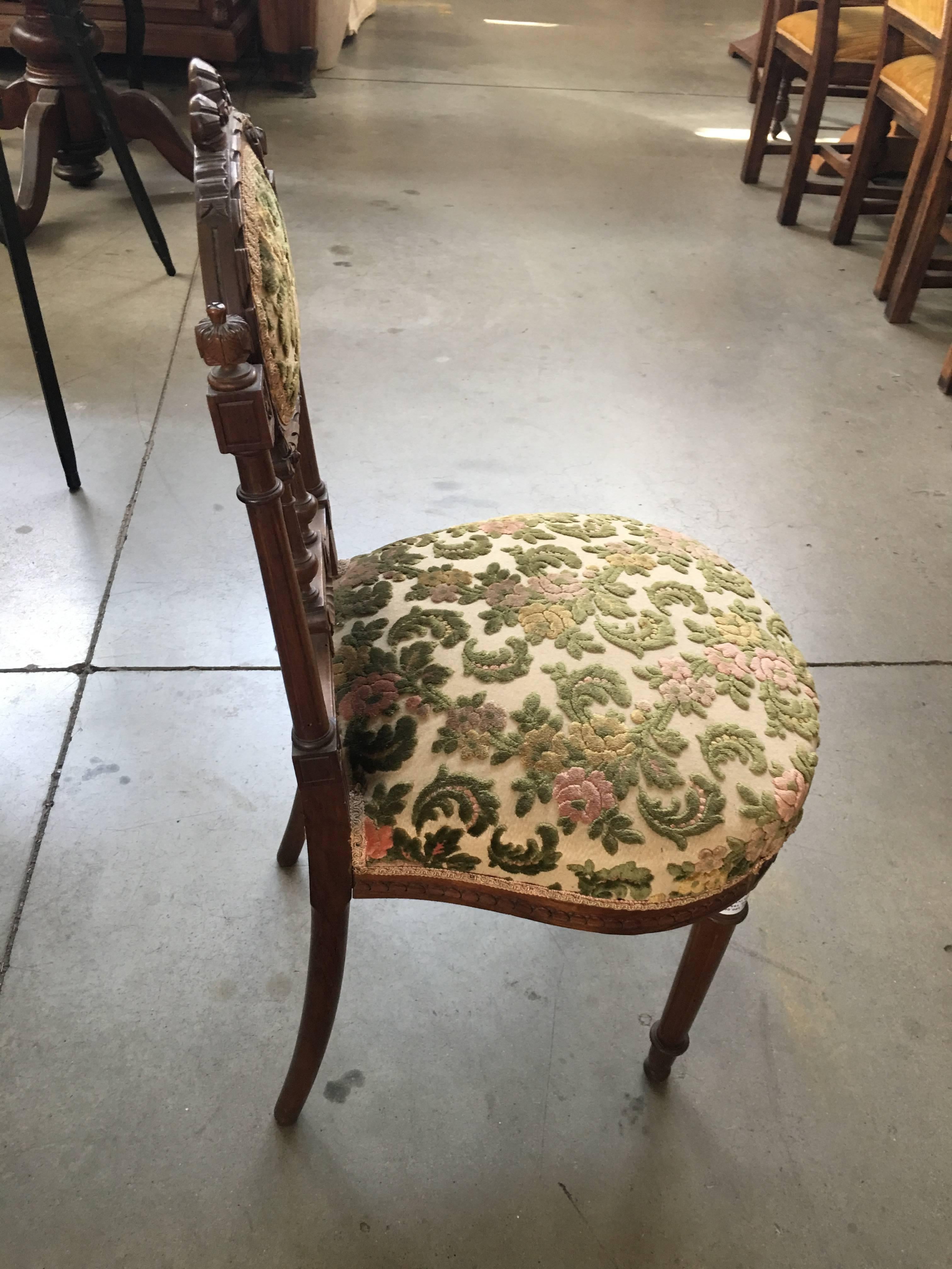 Walnut Pair of 19th Century, Louis XVI Hand-Carved Side Chairs