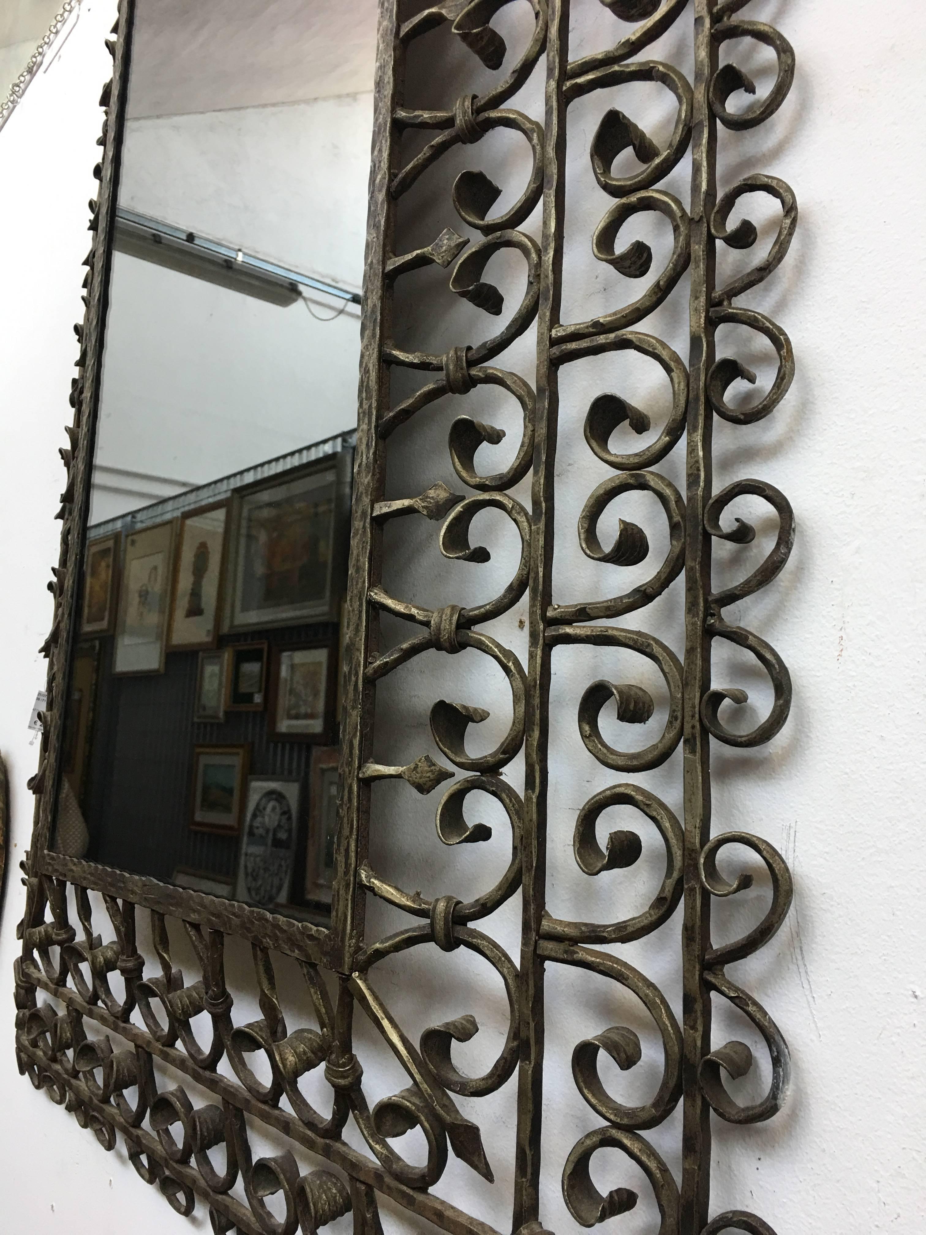 European Italian Wrought Iron Wall Smoked Mirror