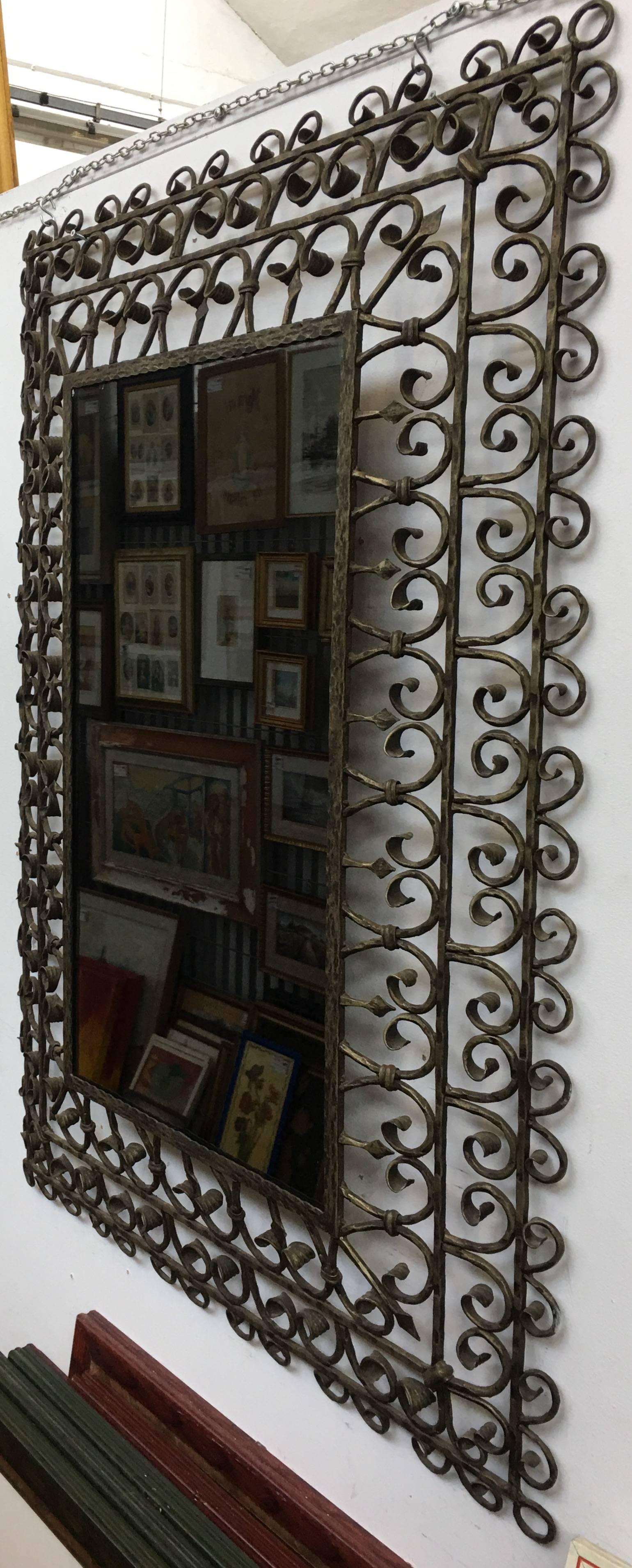 Mid-Century Modern Italian Wrought Iron Wall Smoked Mirror