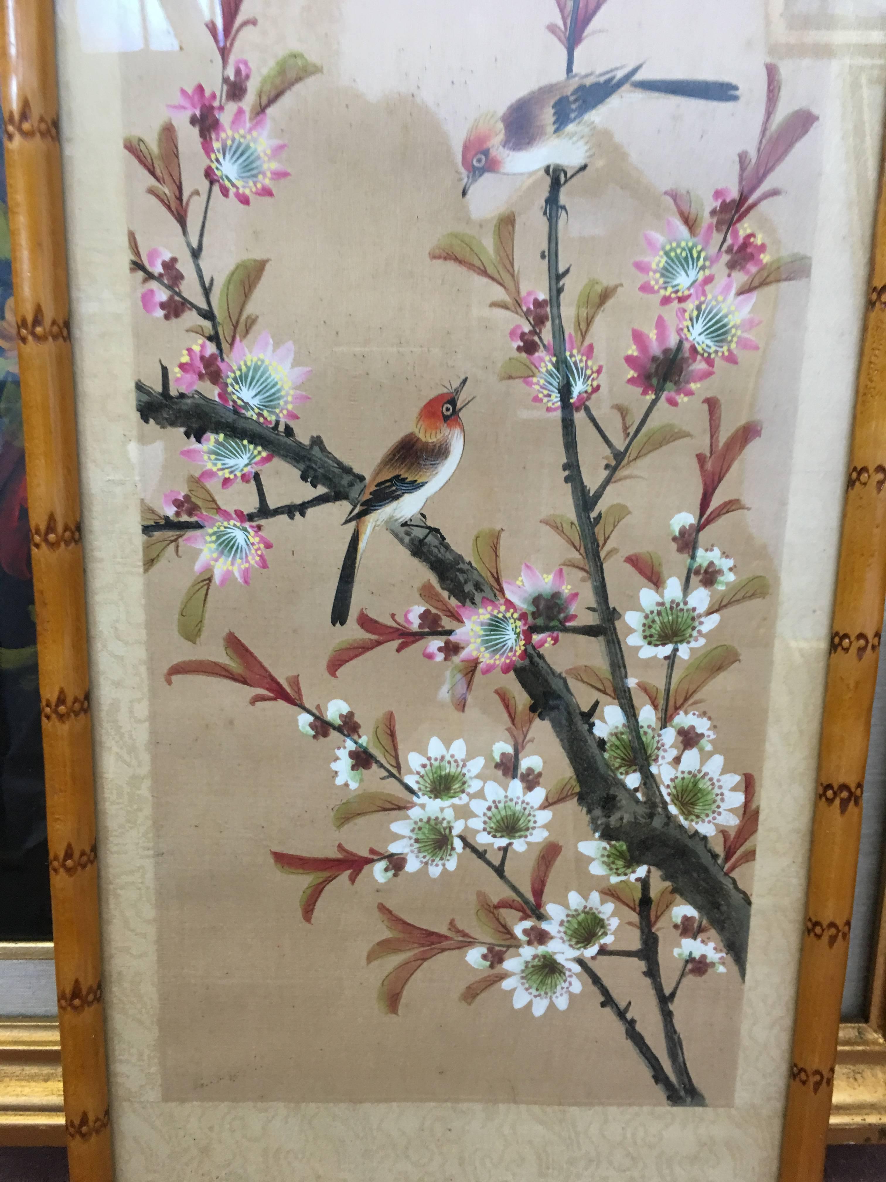 20th Century Japanese Hand-Painted Silk Panel Screen