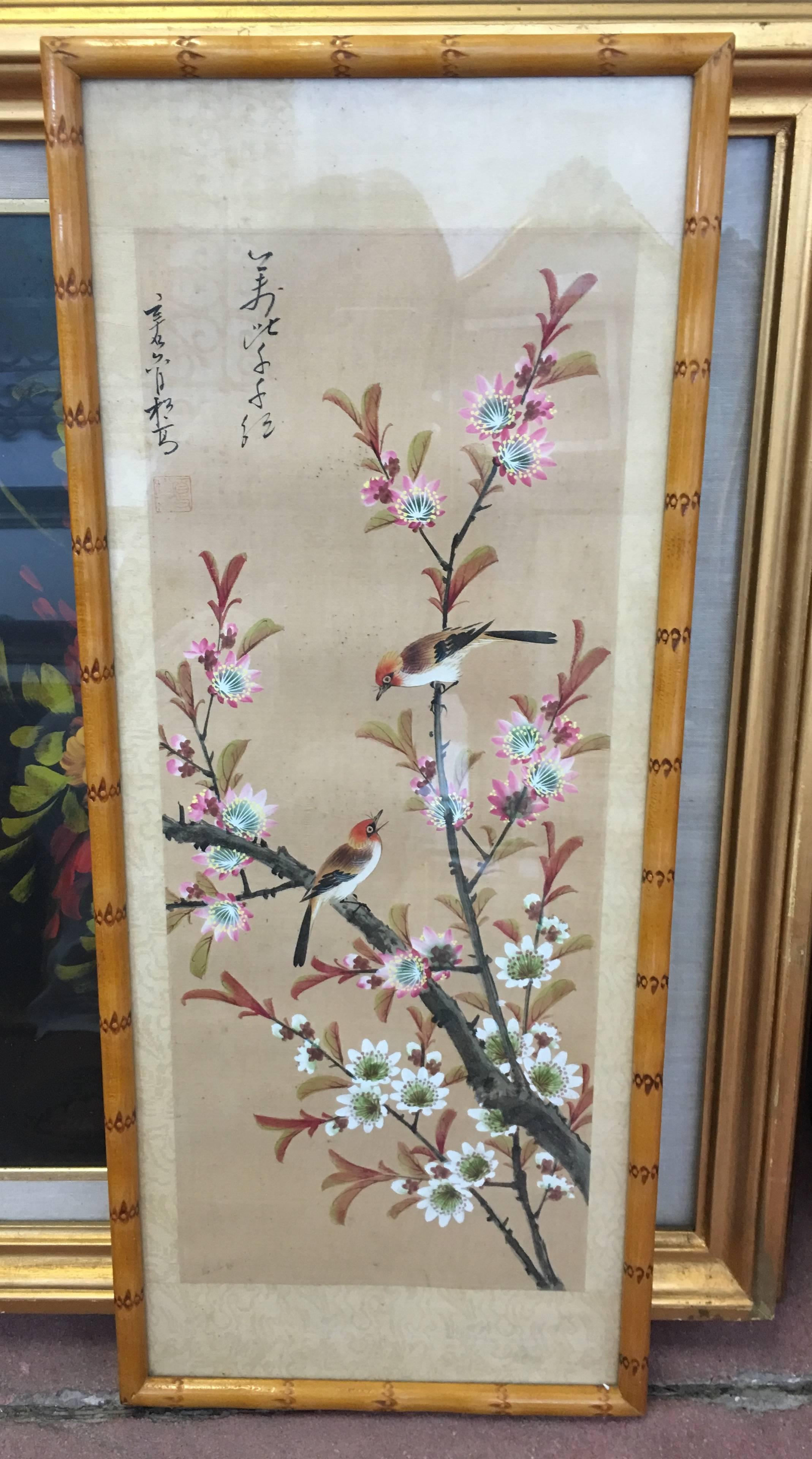 Japanese Hand-Painted Silk Panel Screen 1