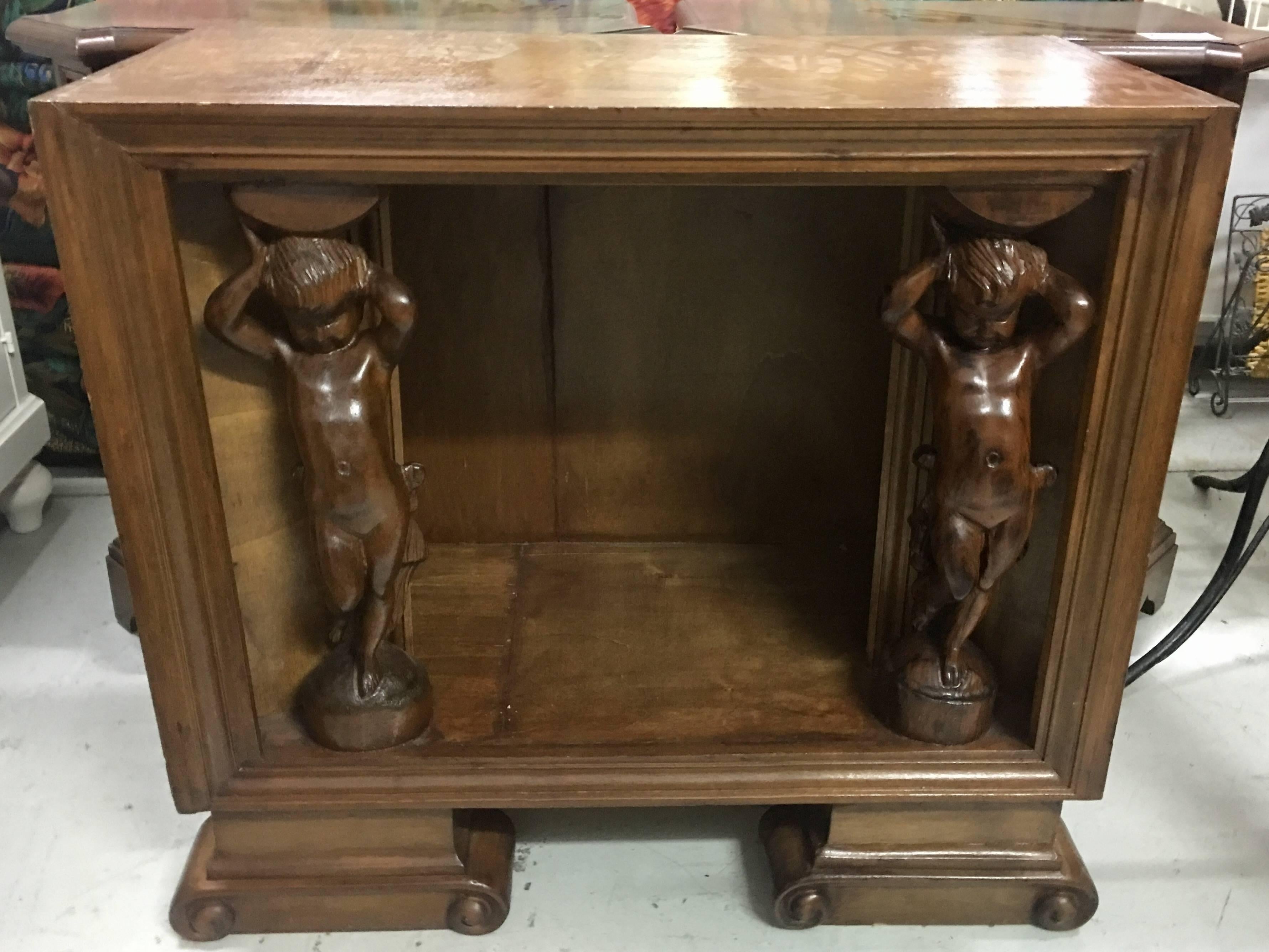 18th Century and Earlier Unique Wood Italian Chest with Carved Cupids