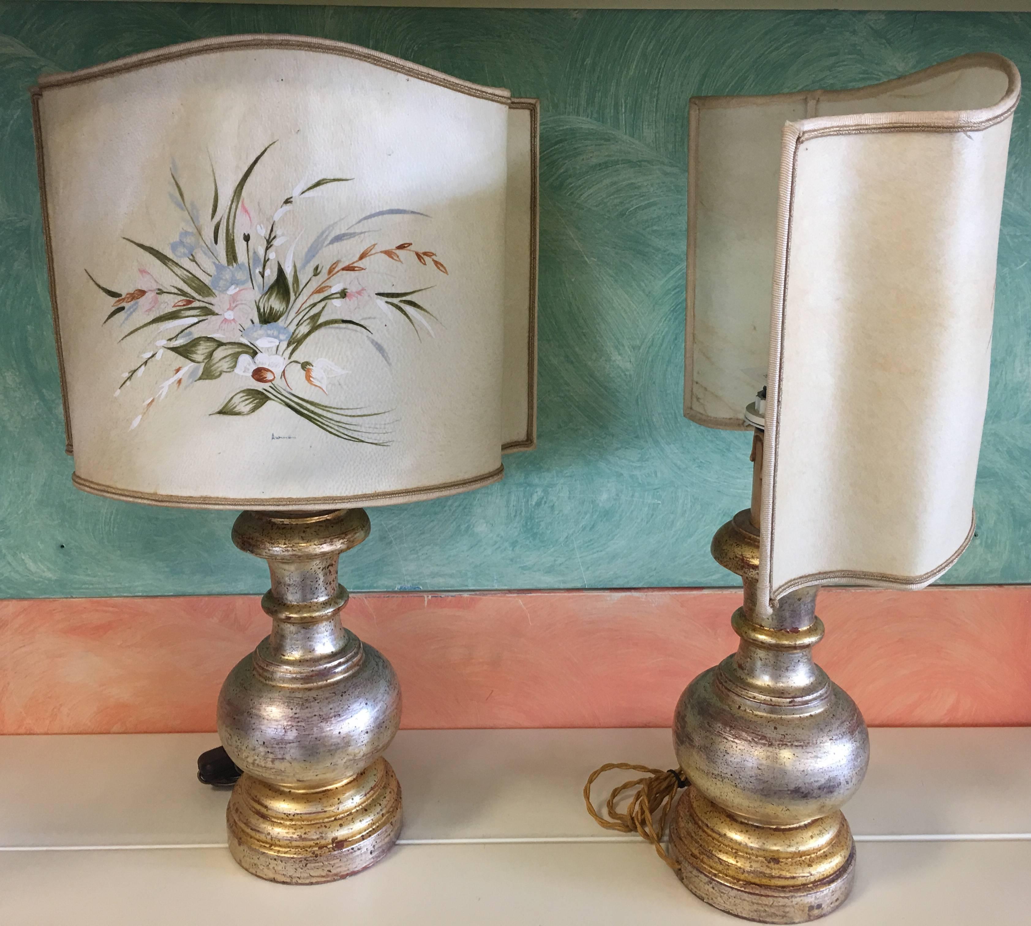 Pair of Table Lamps Hand-Painted Signed 2
