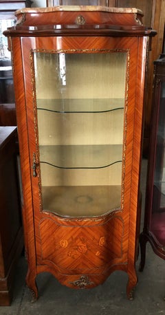 French Kingwood Vitrine or Display Cabinet with Marble Top