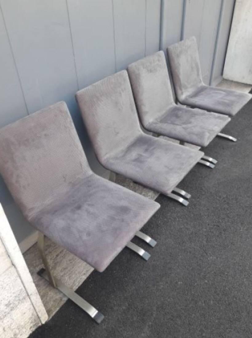 A group of five Saporiti chairs with their original grey or lavender fabric. Chrome frames all in good condition.