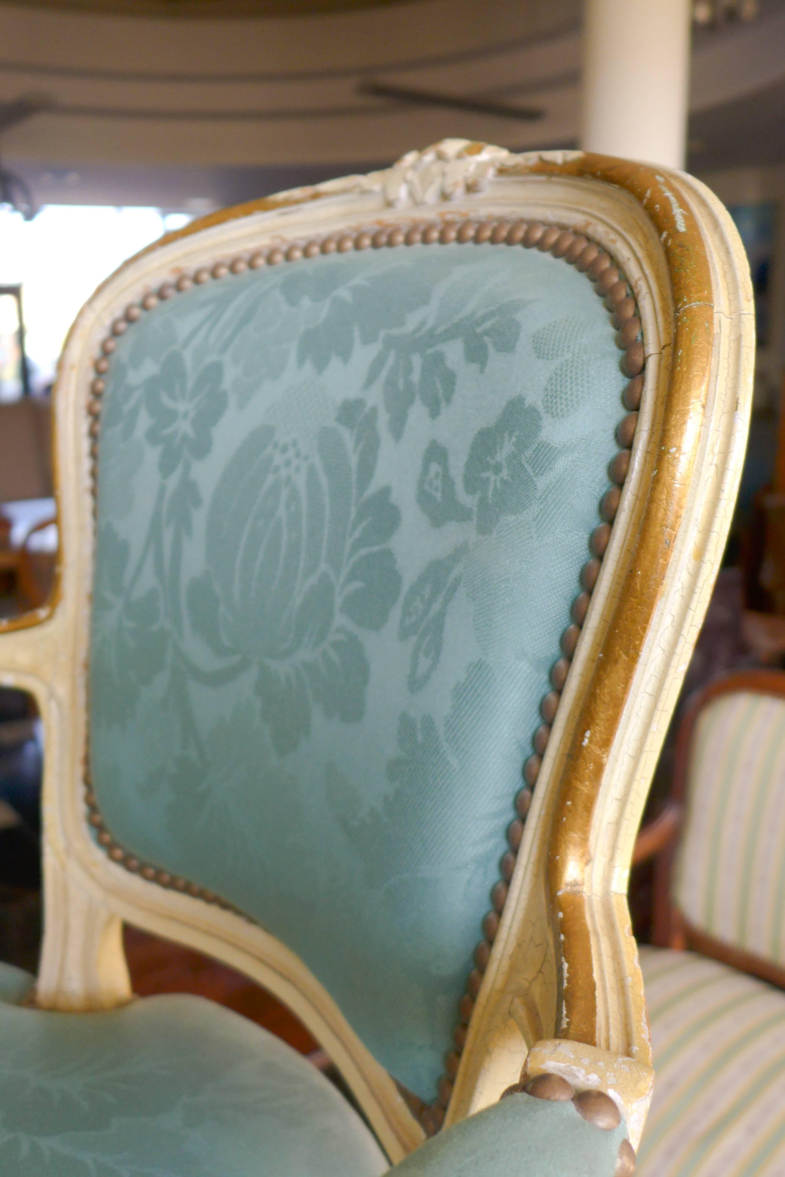 Walnut 19th Century French Painted Armchair in Louis XV Style