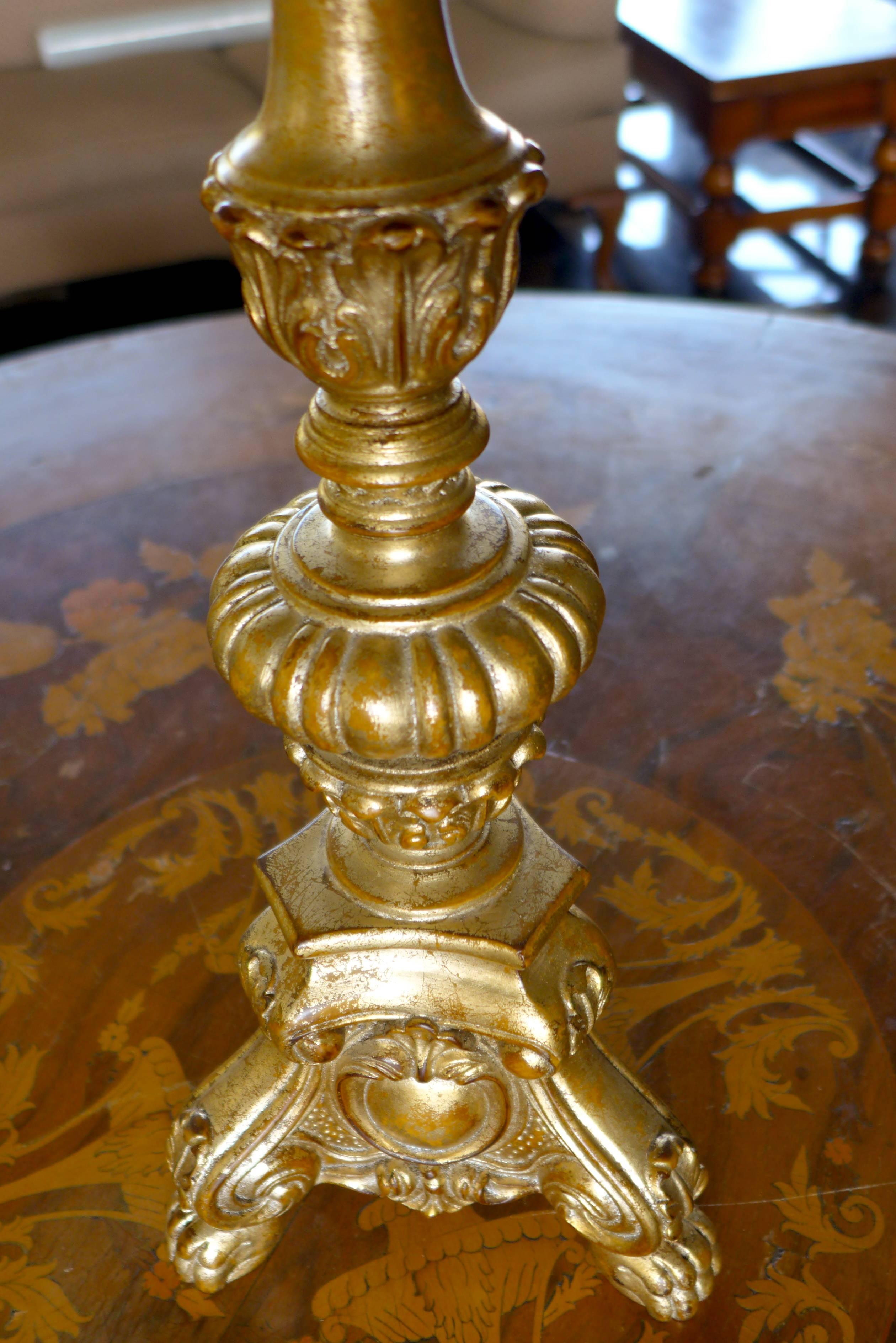 French 20th Century Giltwood Carved Base for Lamp  For Sale