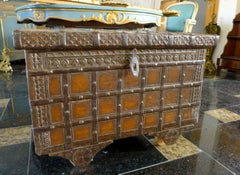 18th Century French Elm Coffer or Trunk with Iron Strap Work